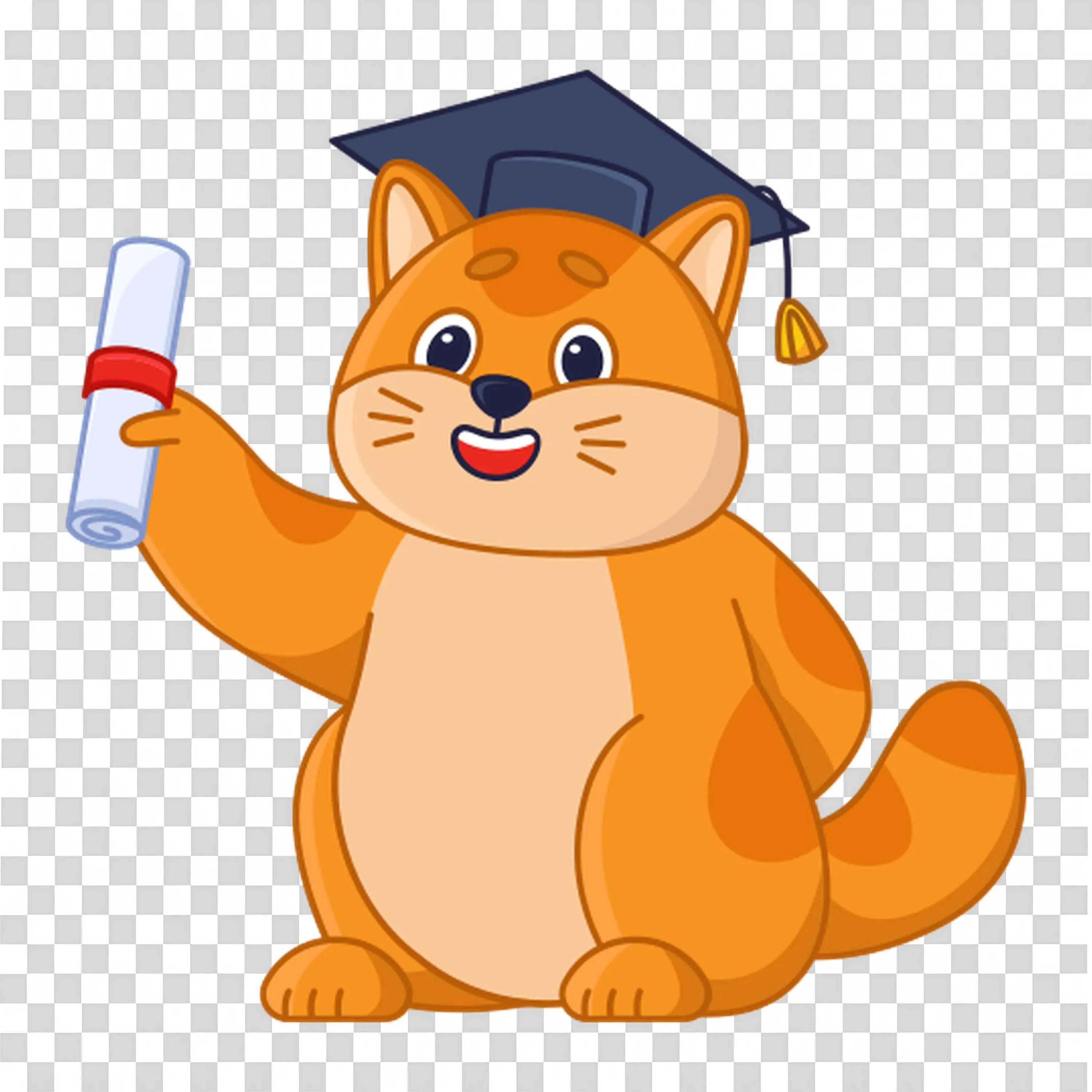 Happy Cat Wearing Graduation Cap Holding Diploma Scroll Png