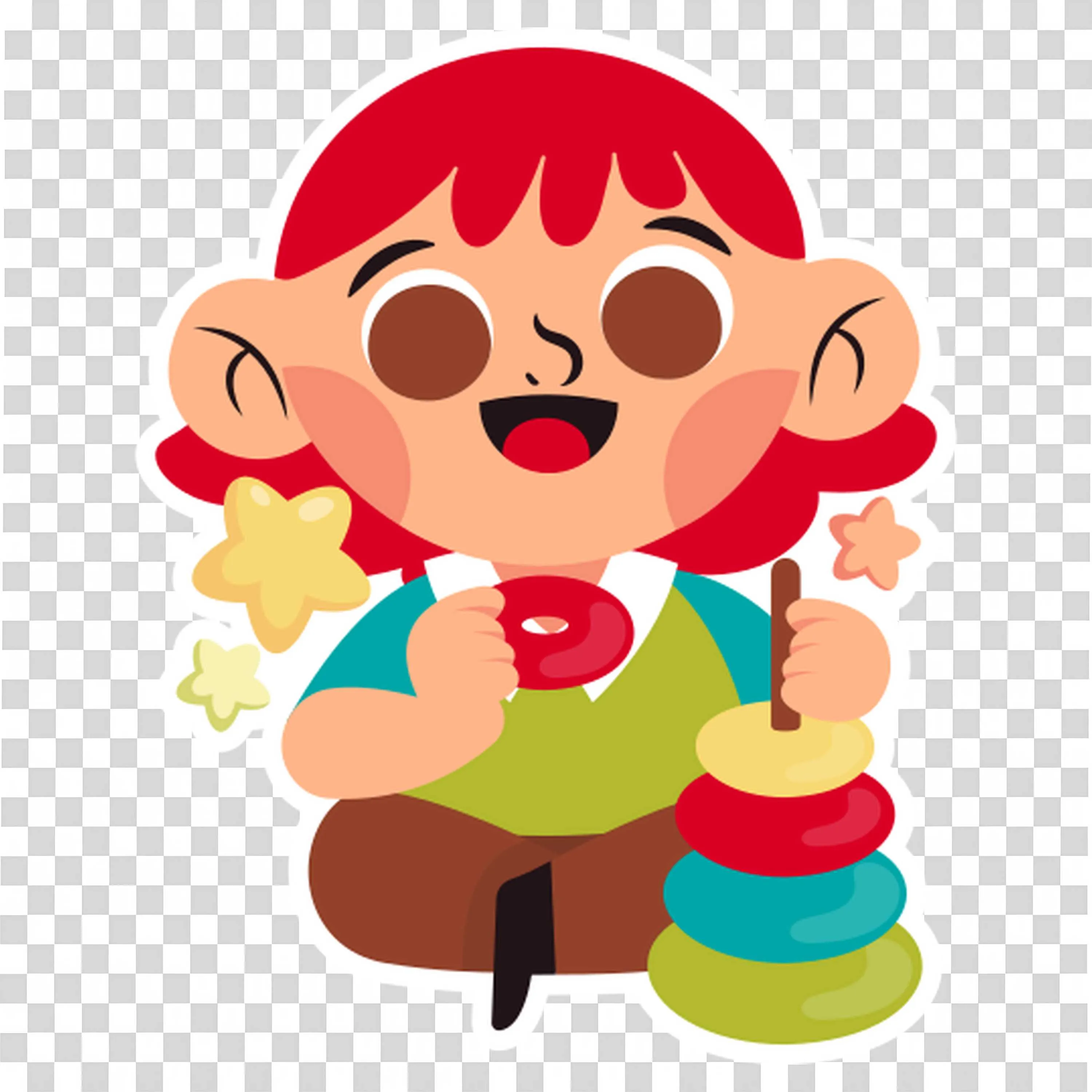 Happy Child Playing with a Stacking Ring Toy Free PNG Image