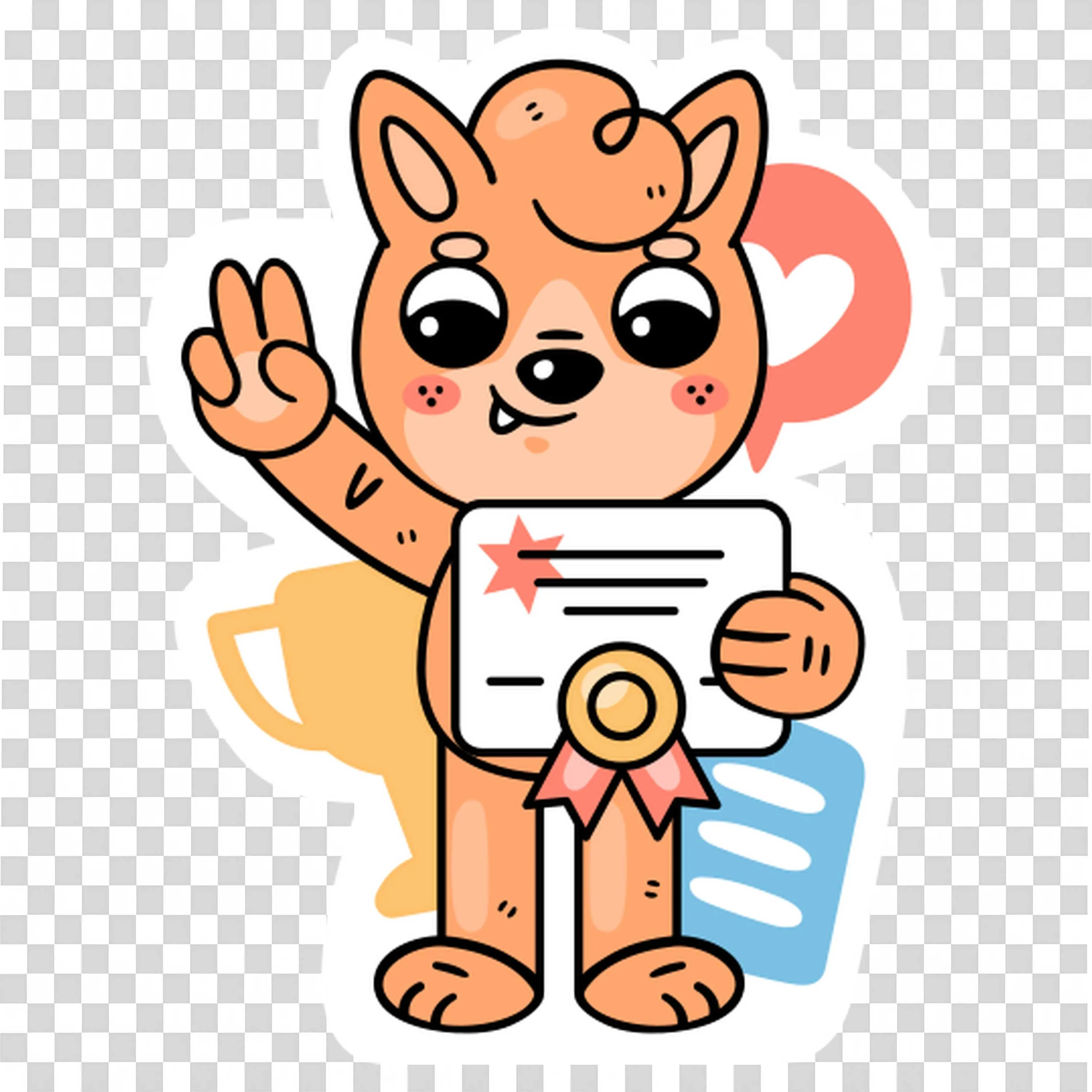 Happy Dog Holding Certificate and Showing Peace Sign Png