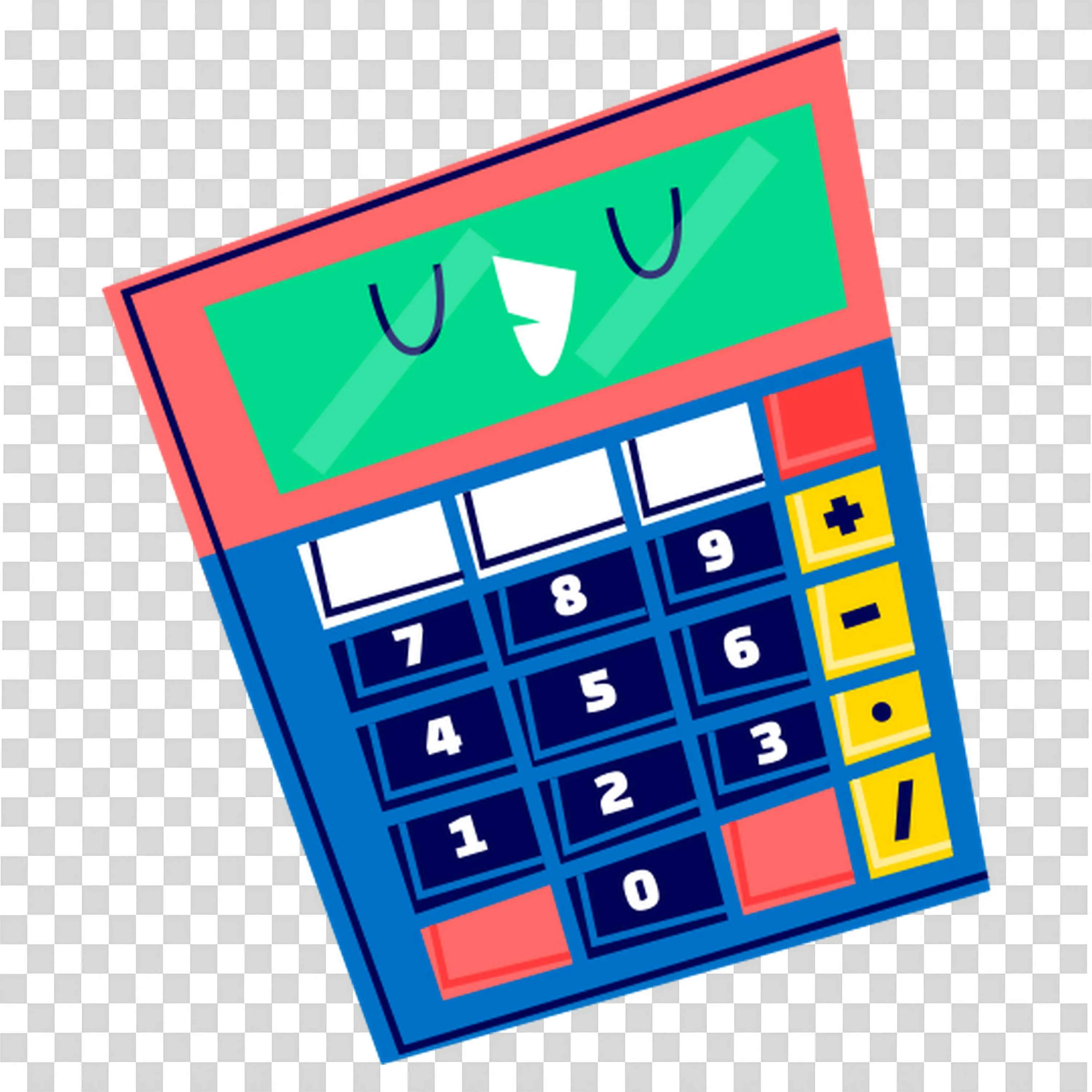 Happy Face Calculator with Colourful Buttons and Display Png