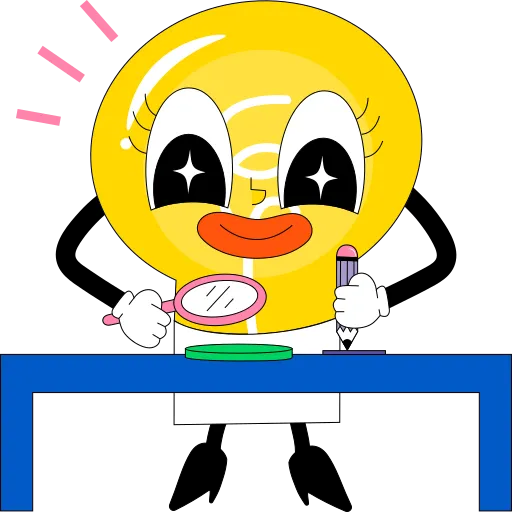 Happy Face Character Sitting at Desk With Learning Excitement