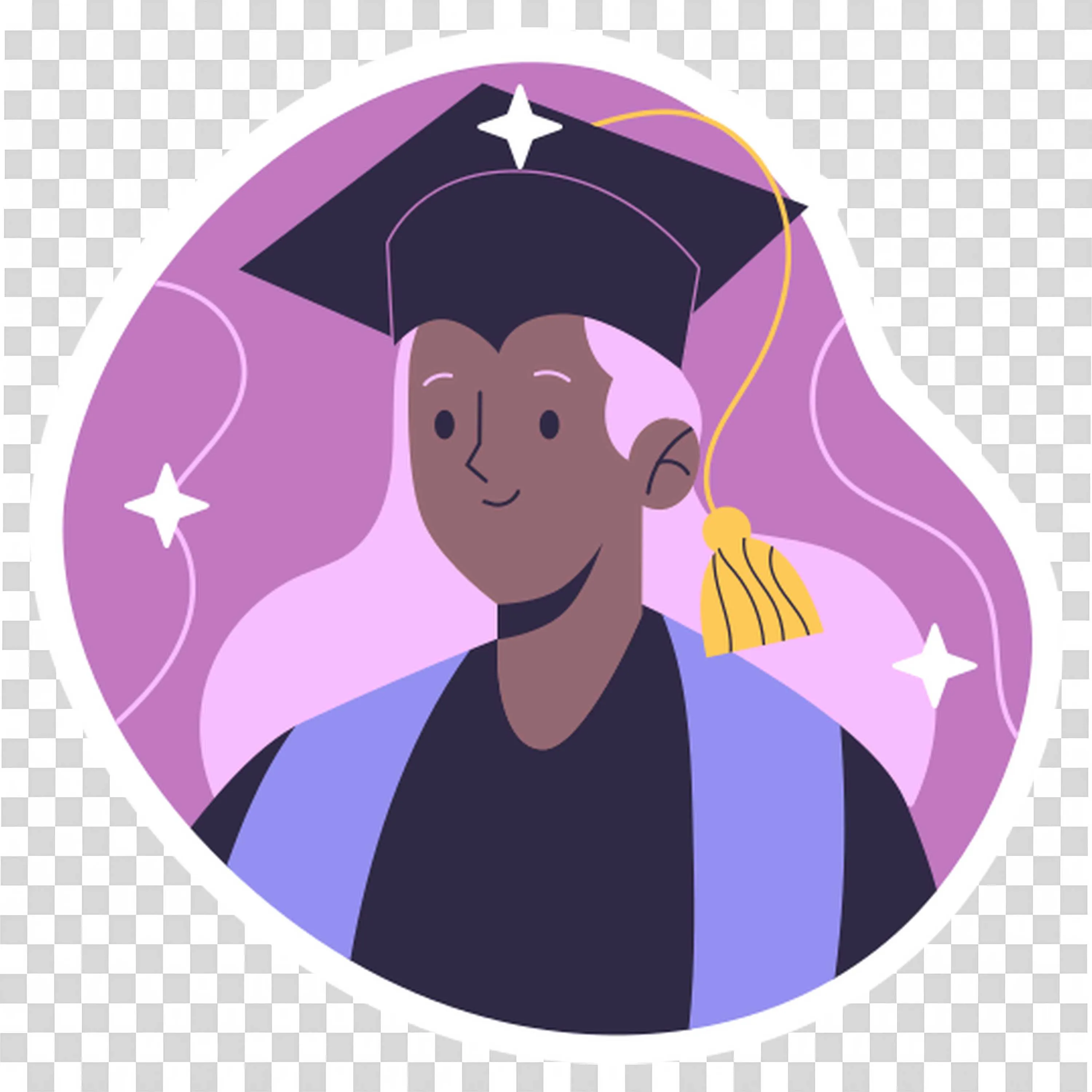 Happy Graduate Wearing Cap and Gown with Shining Stars Png