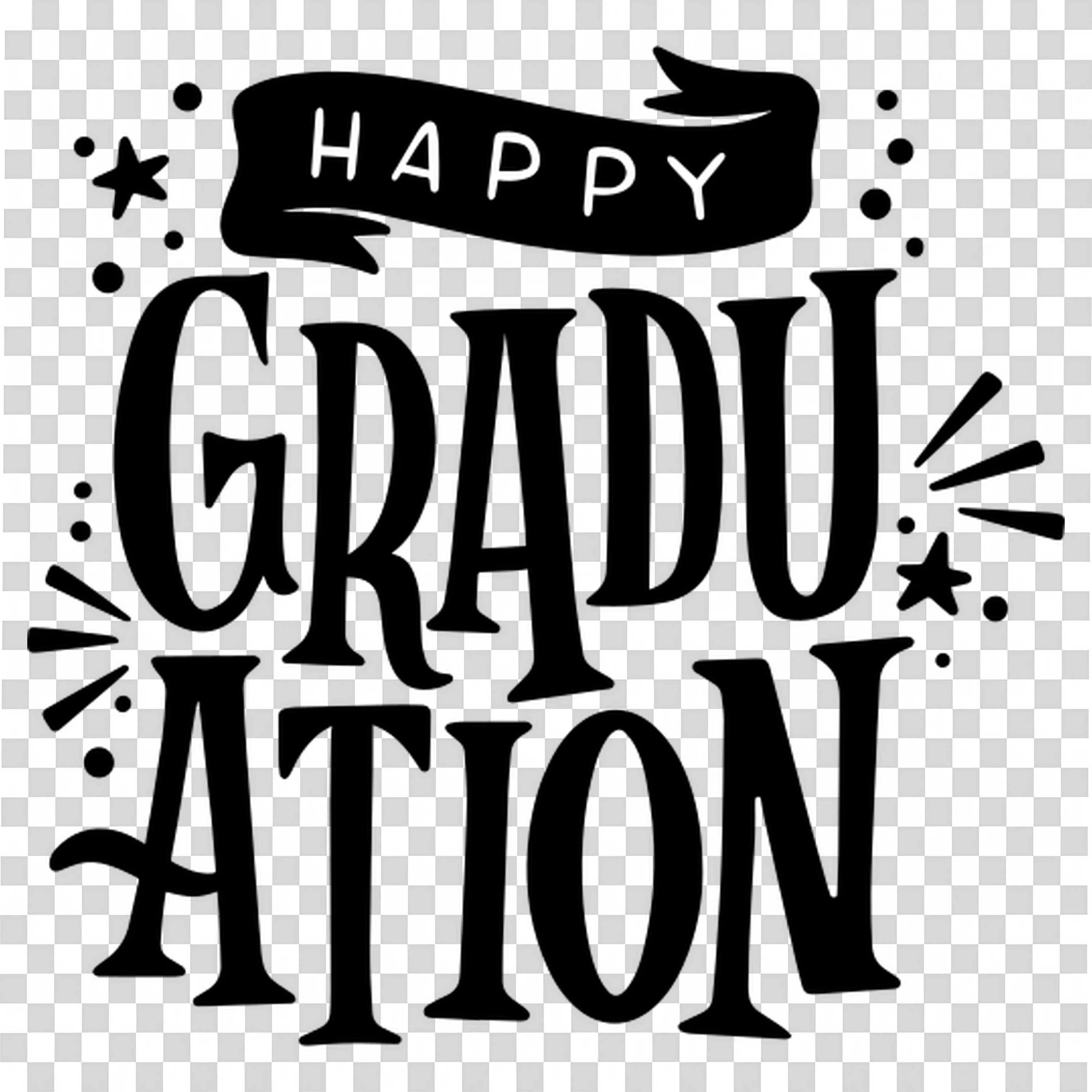 Happy Graduation Lettering in Bold Decorative Black Font