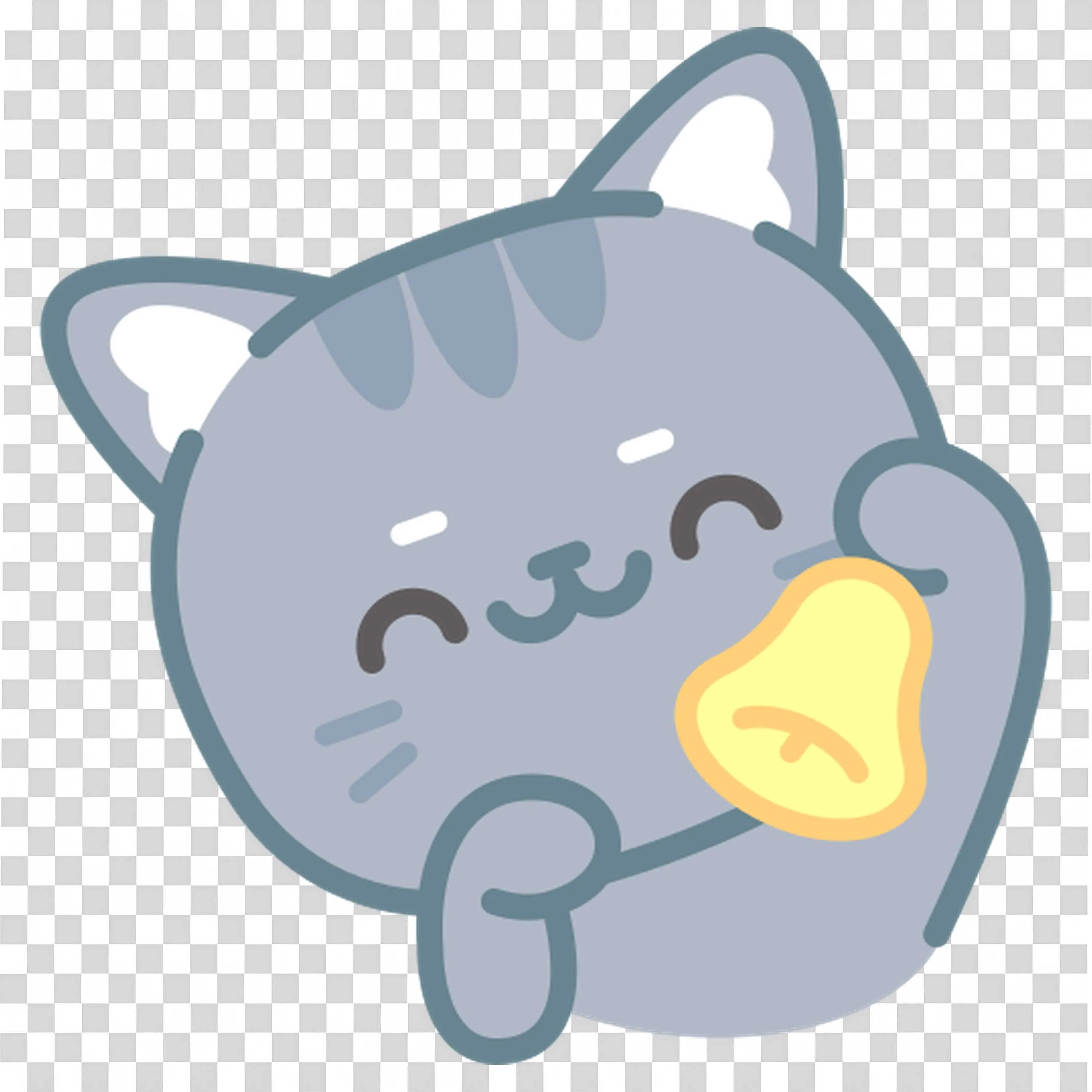 Happy Gray Cat Ringing a Bell with Closed Eyes Free Png
