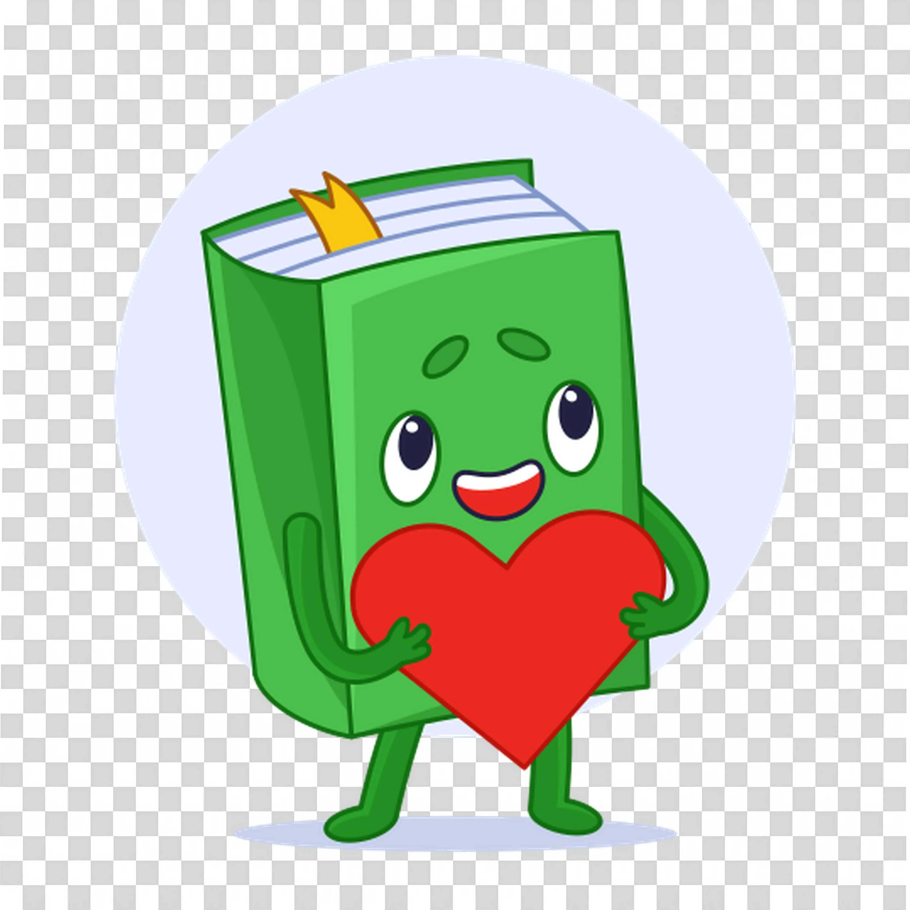 Happy Green Book Character Holding a Red Heart Symbol Png