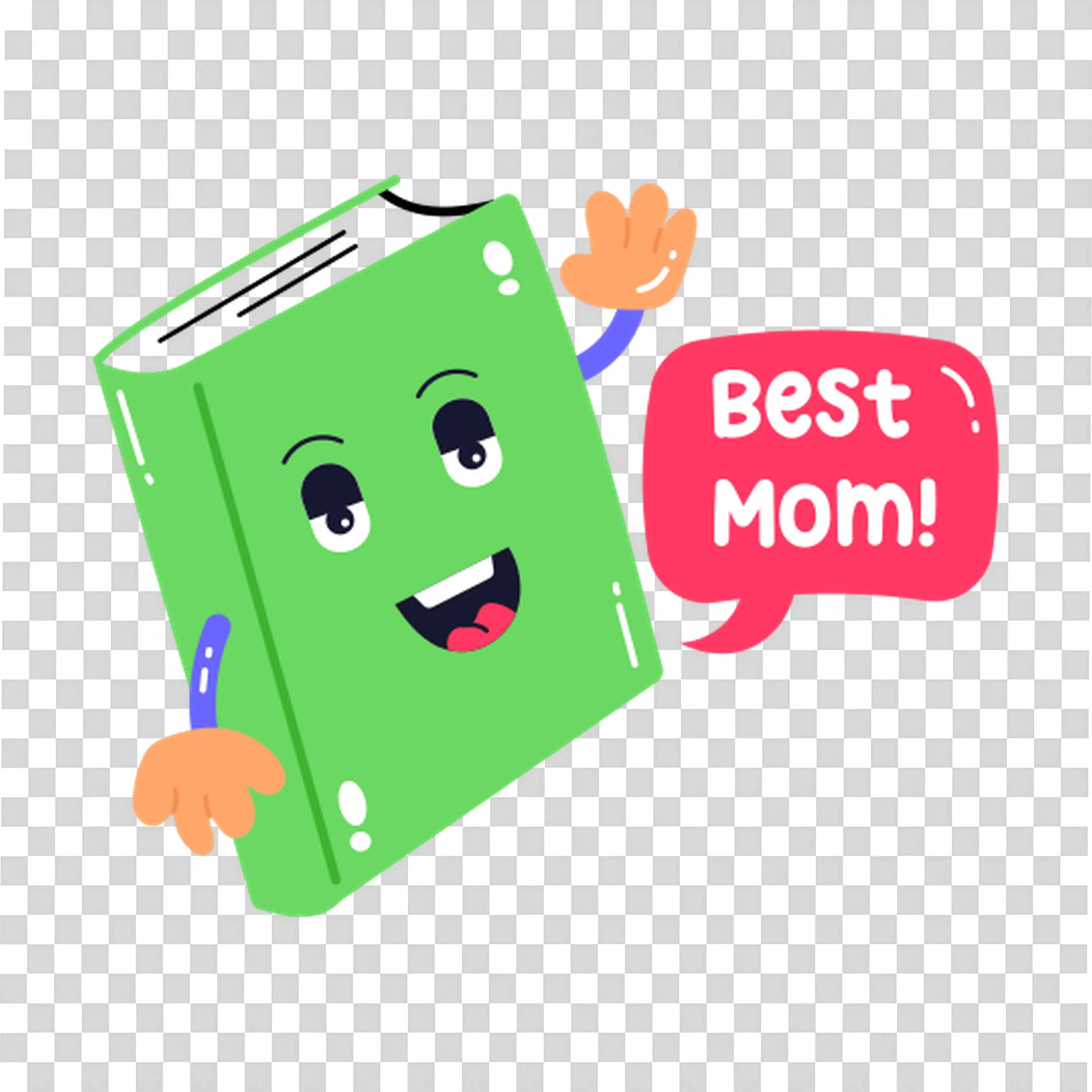 Happy Green Book Character Saying Best Mom with Hands Waving