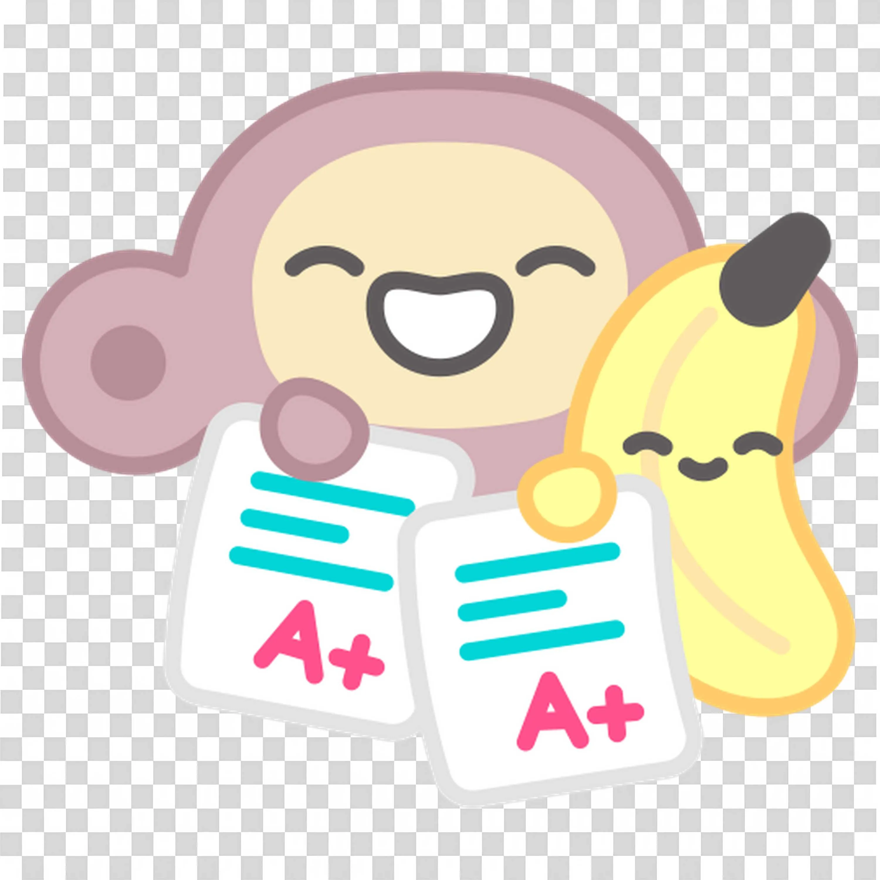Happy Monkey Holding a Plus Papers with a Smiling Banana Png