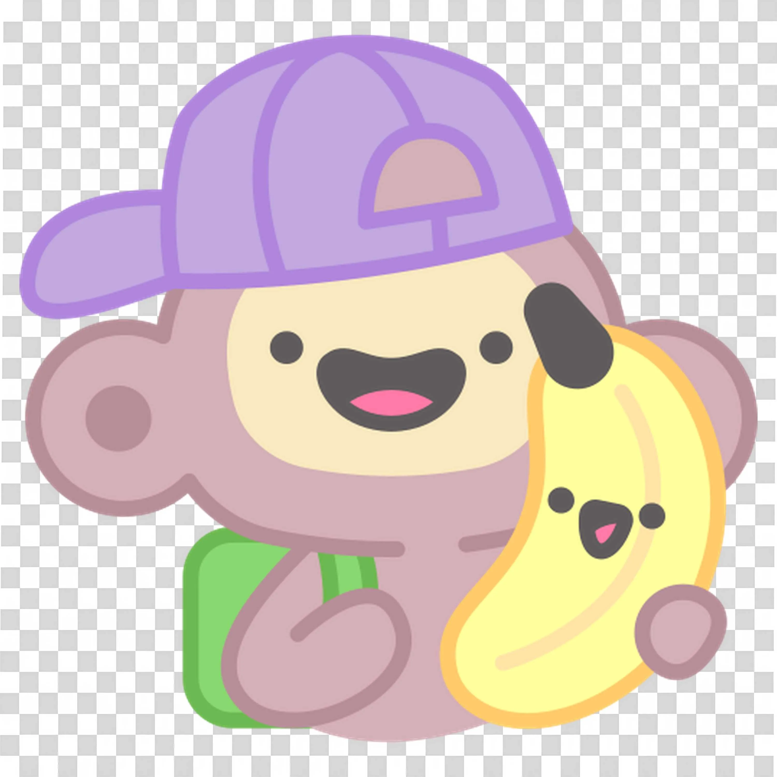 Happy Monkey with a Purple Cap Holding a Smiling Banana