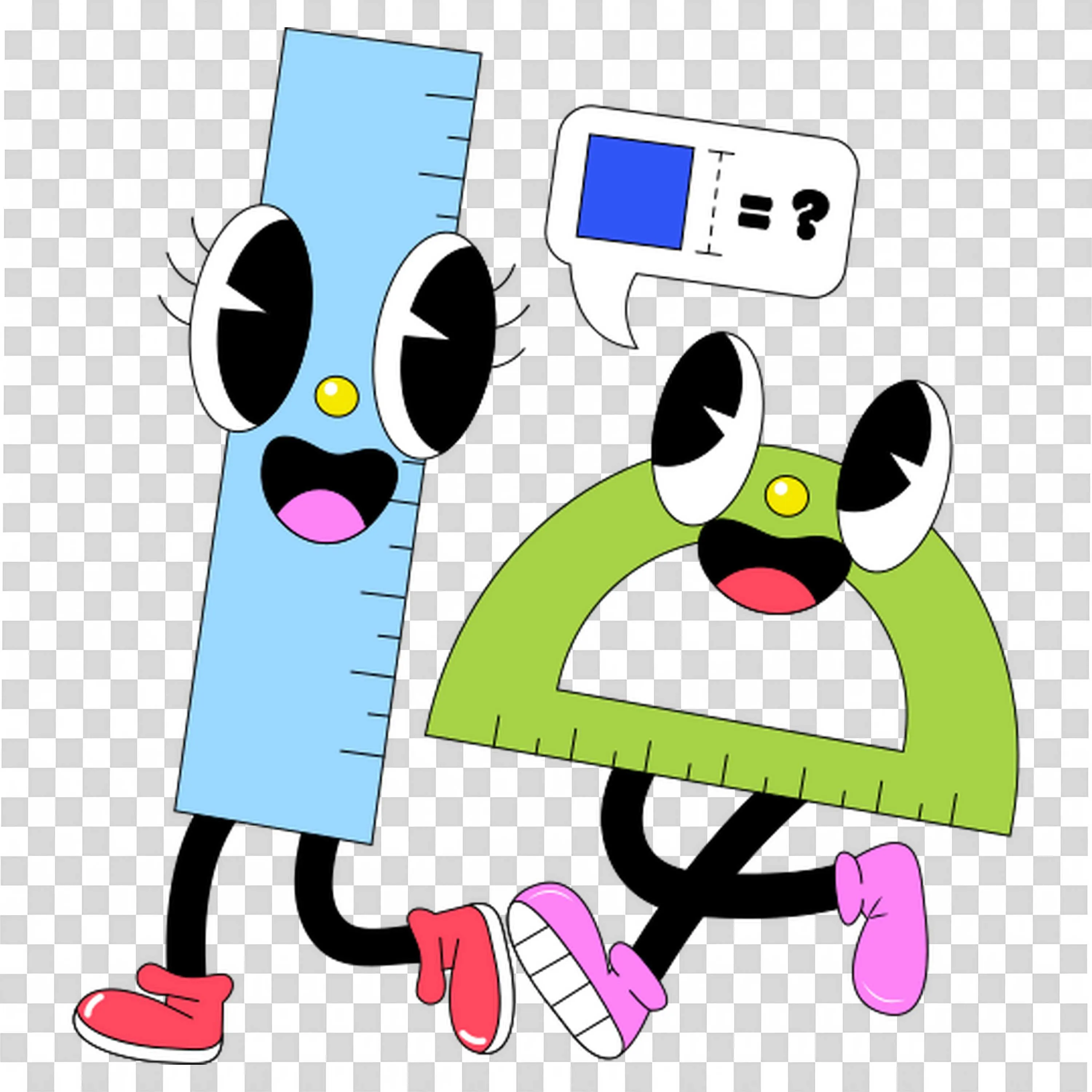 Happy Ruler and Protractor Solving Math Measurement Problem