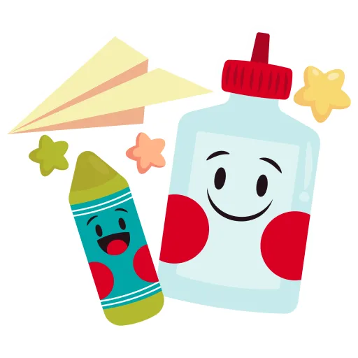 Happy School Supplies Like Pencil Eraser and Ruler