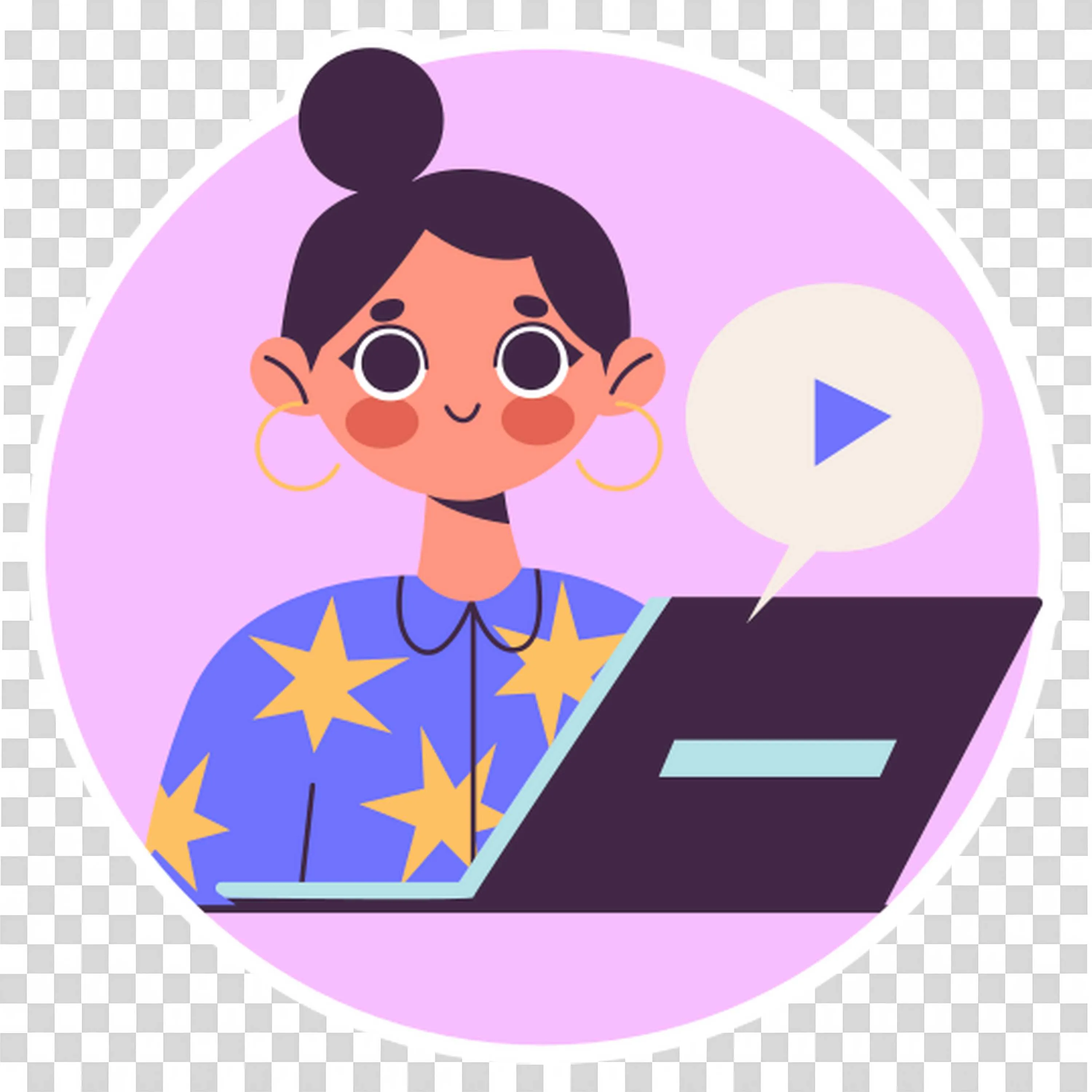 Happy Woman Using Laptop Watching Video Illustration Design