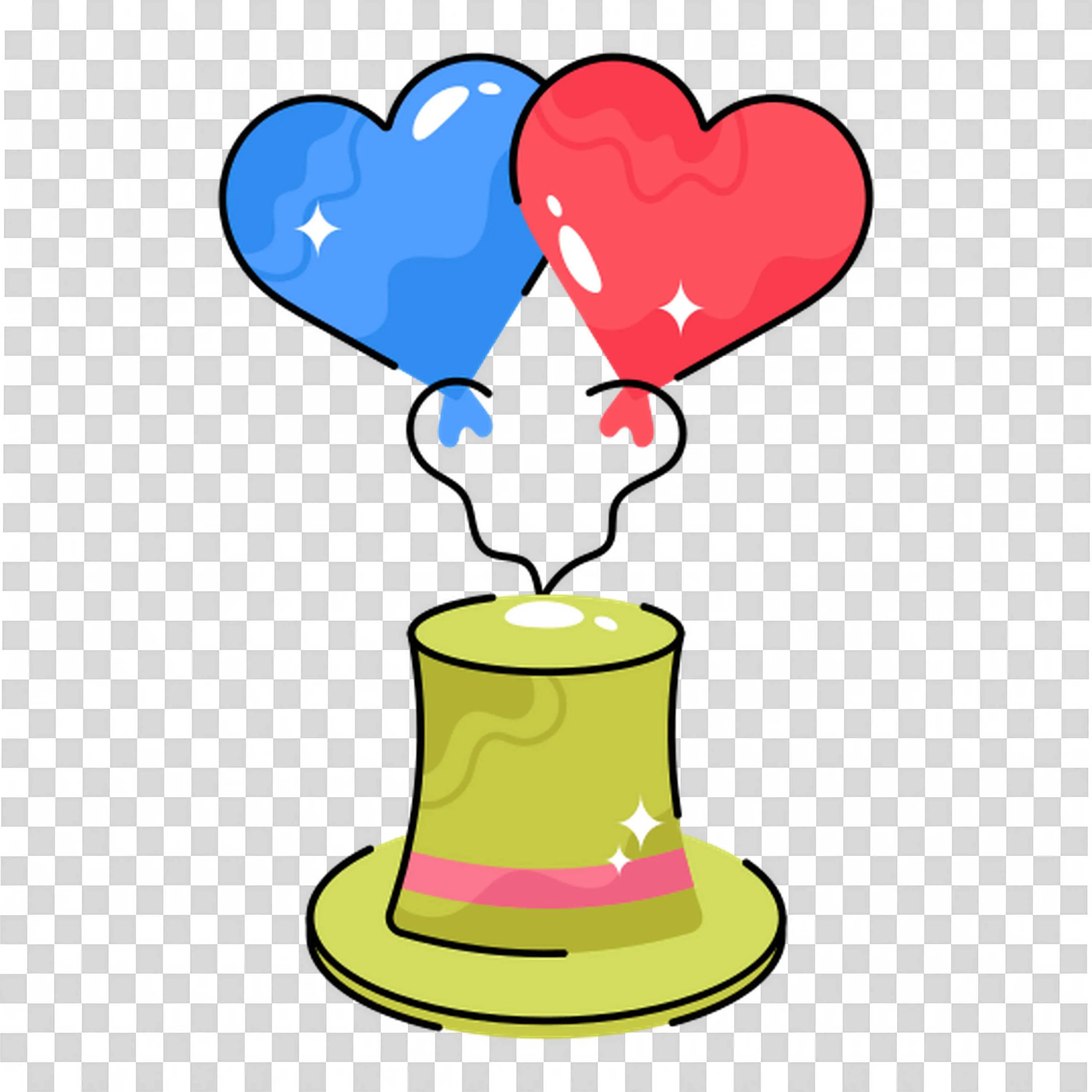 Heart Balloons Tied on a Shiny Green Party Hat Free Png
