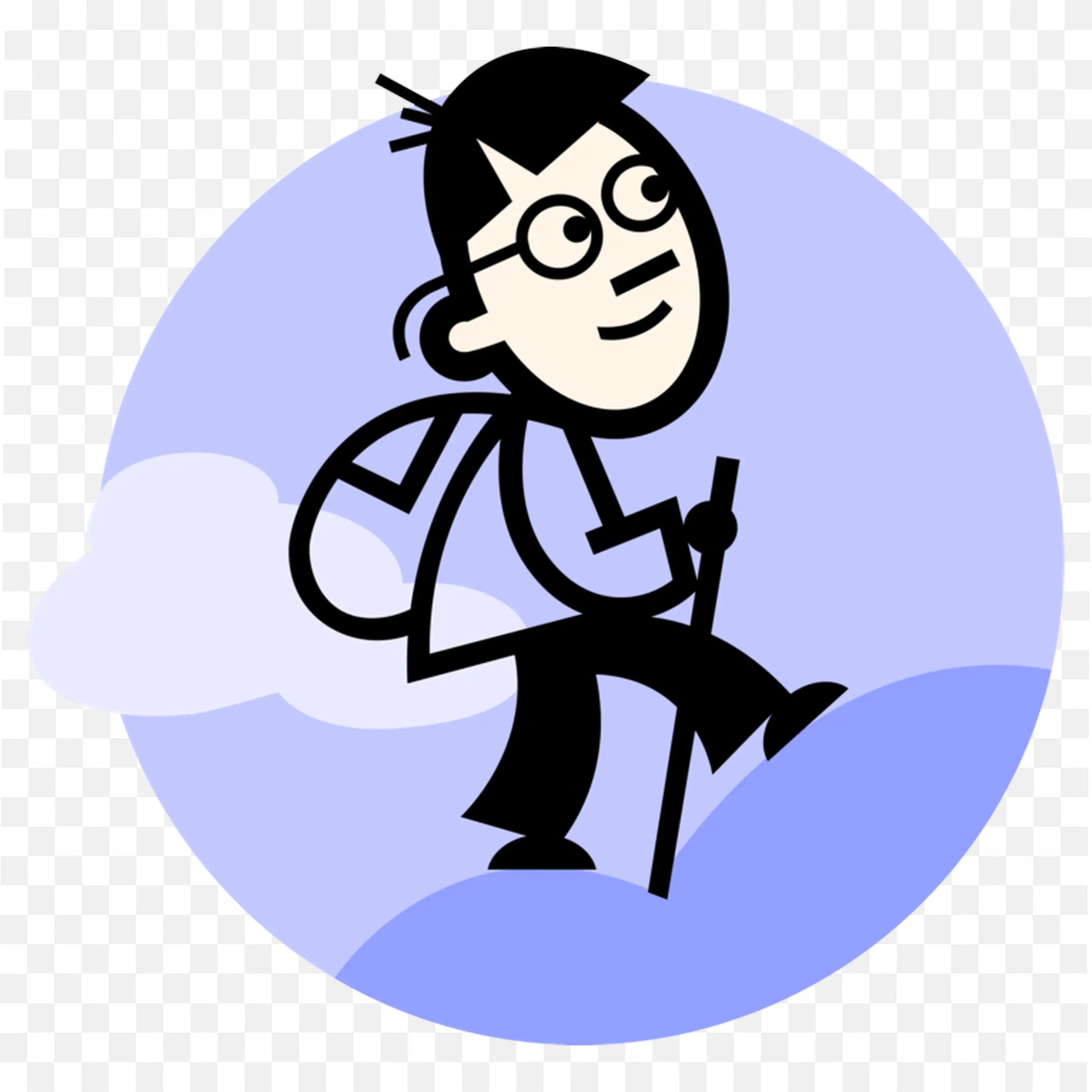 Hiker Climbing the Mountains with Backpack and Stick PNG