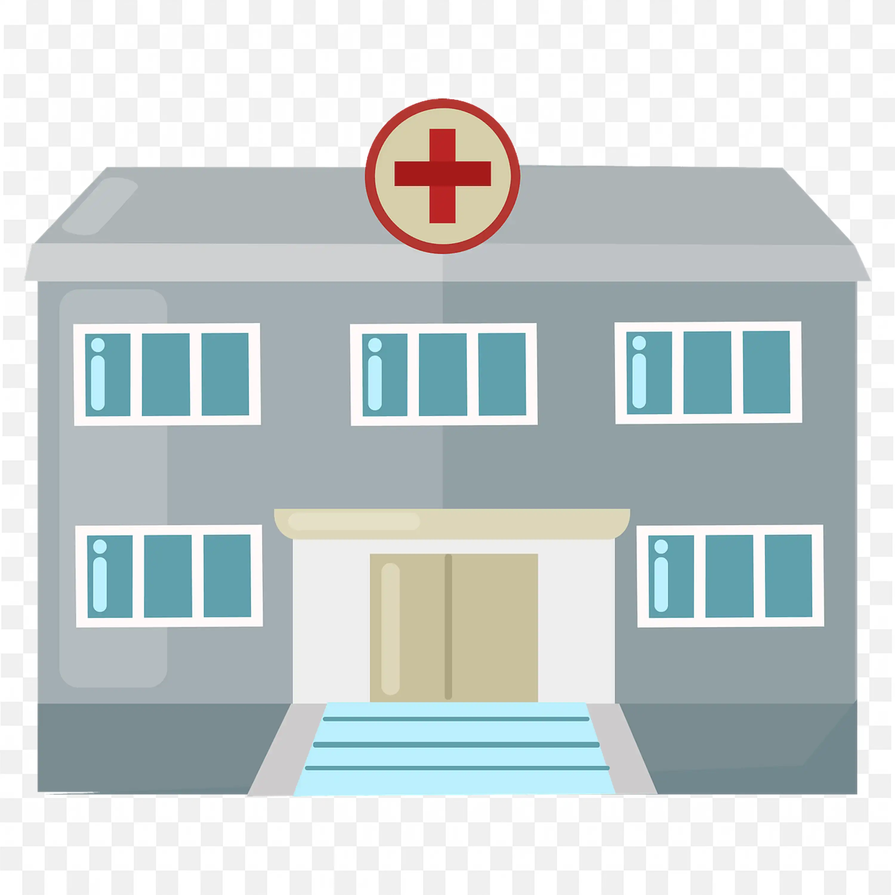 Hospital Building with Red Medical Cross Symbol Free PNG