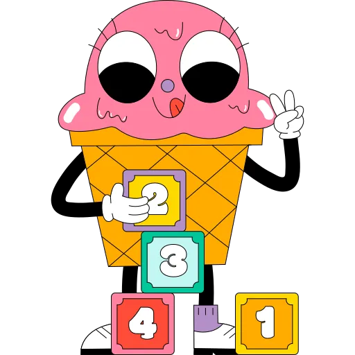Ice cream character holding number blocks for learning math
