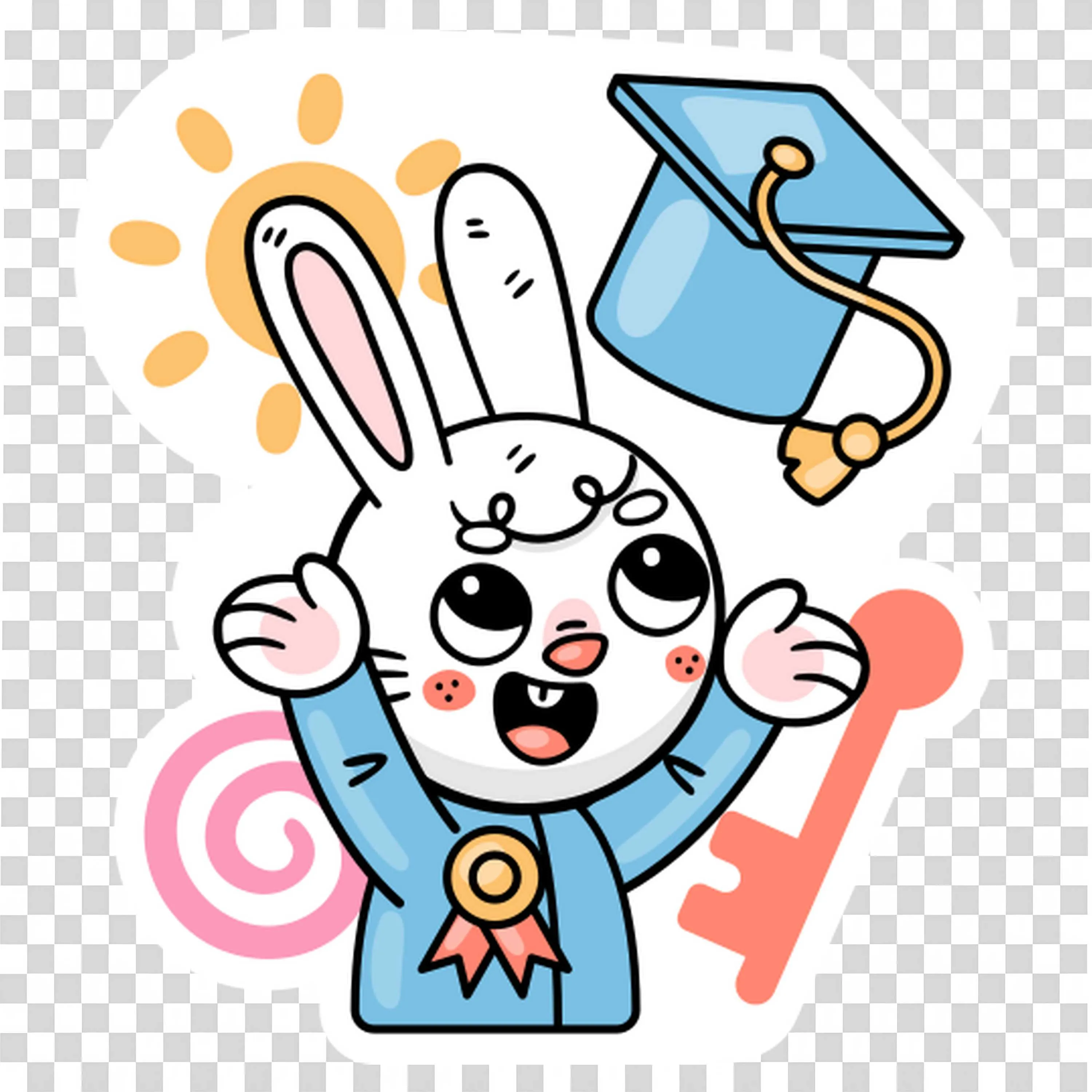 Joyful Rabbit Throwing Graduation Cap in Celebration Png