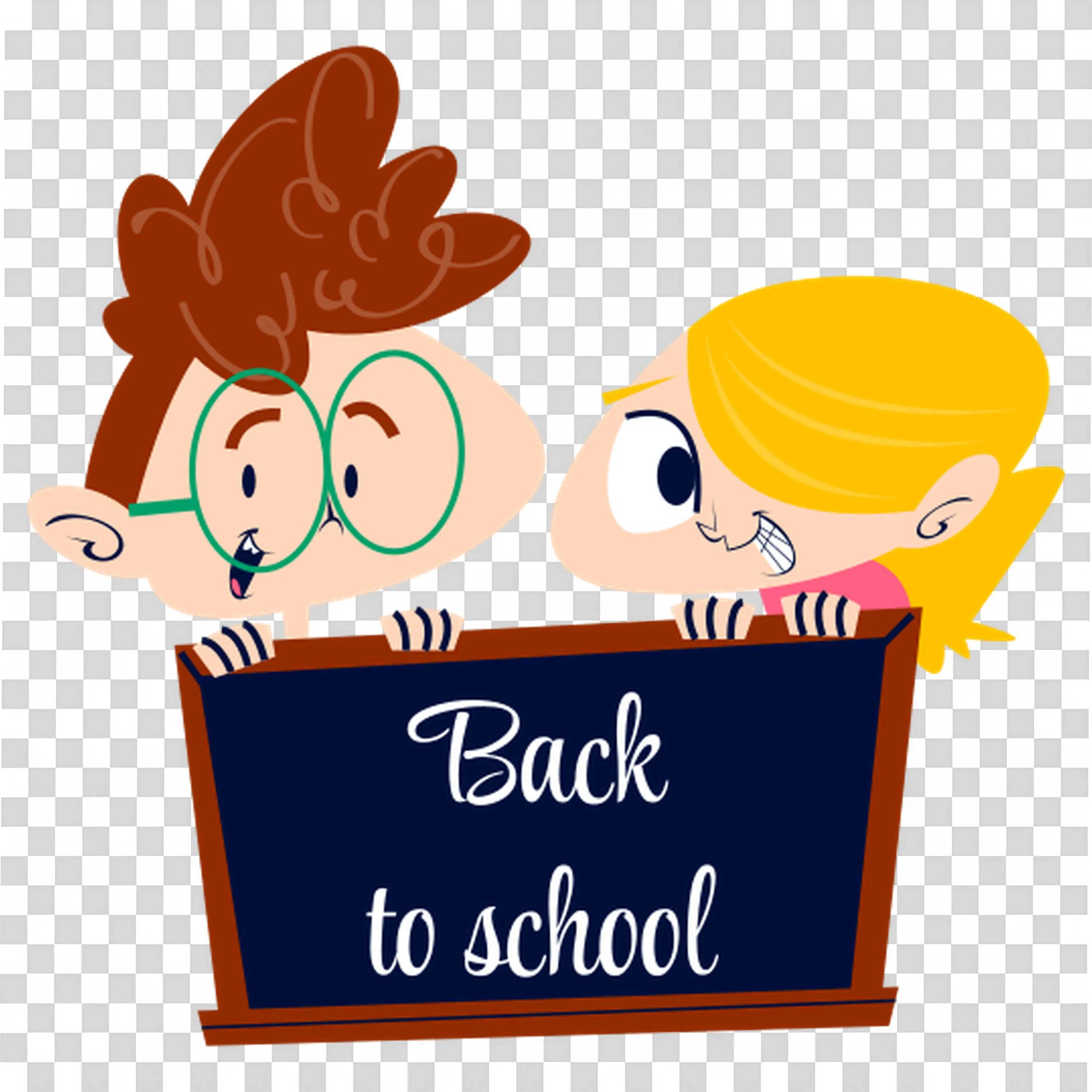 Kids Peeking Over Chalkboard with Back to School Sign Png