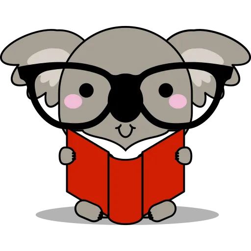 Koala bear reading a red book for education free PNG