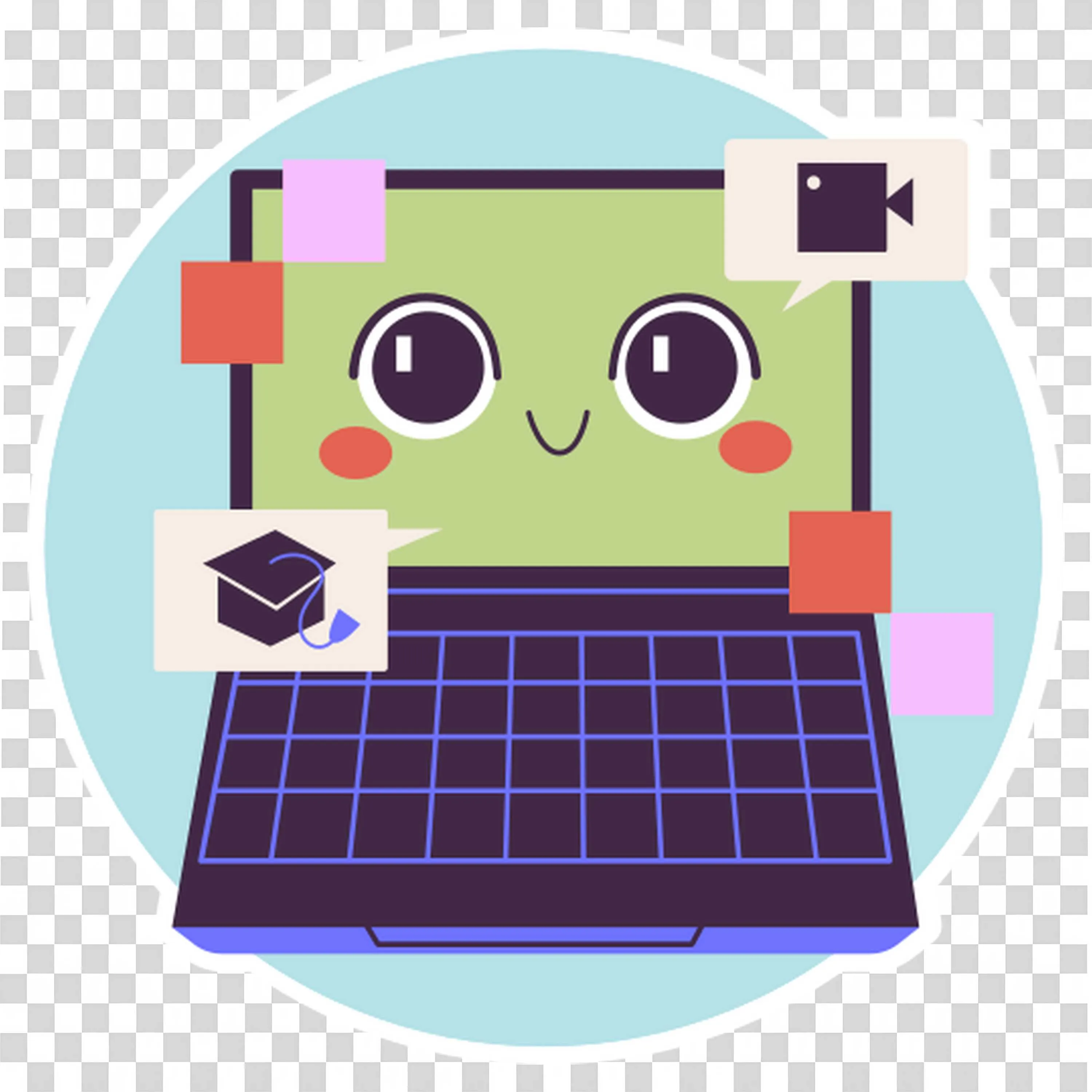 Laptop with a Happy Face and Icons in Speech Bubble Png
