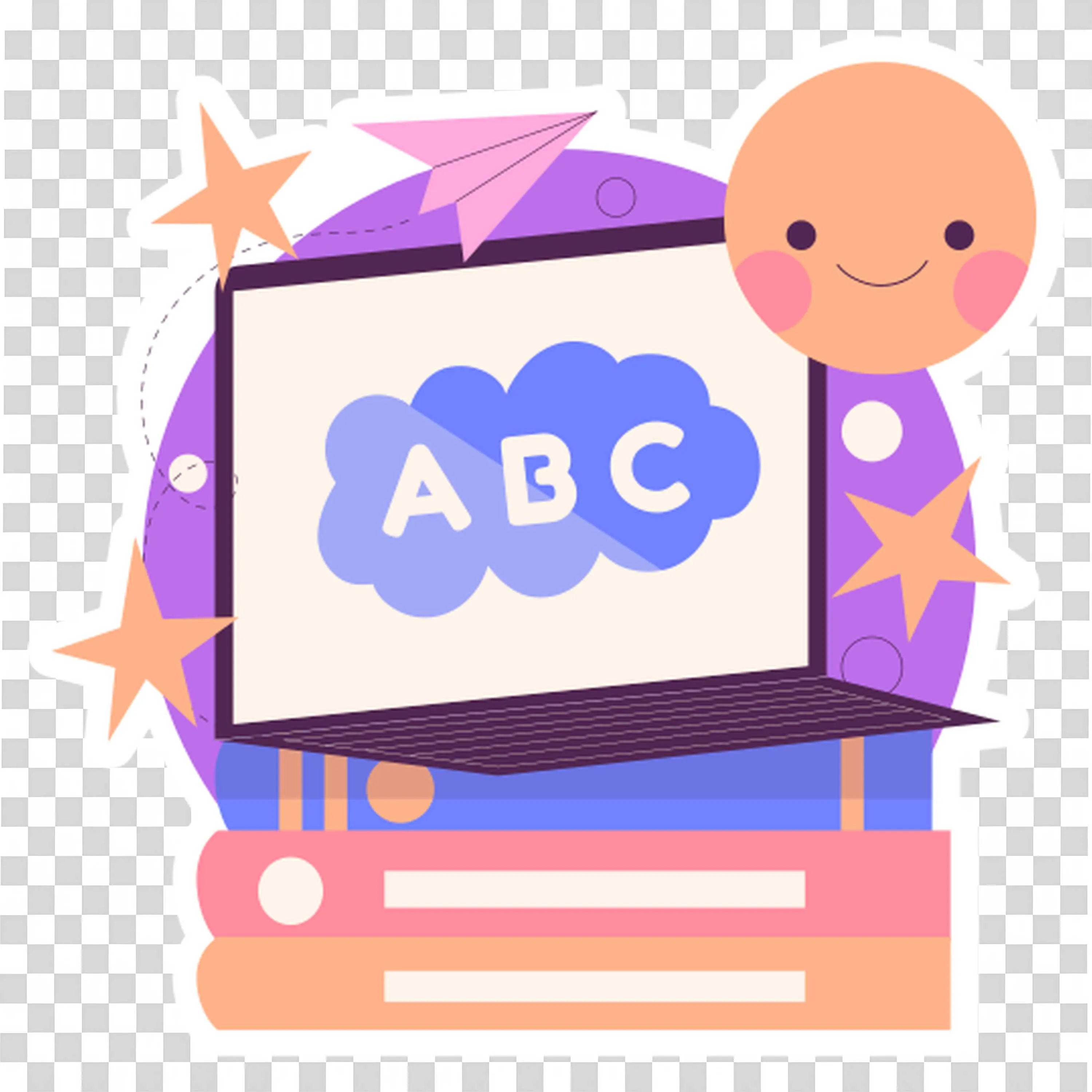 Laptop with An Abc Displayed Screen Placed Above the Books