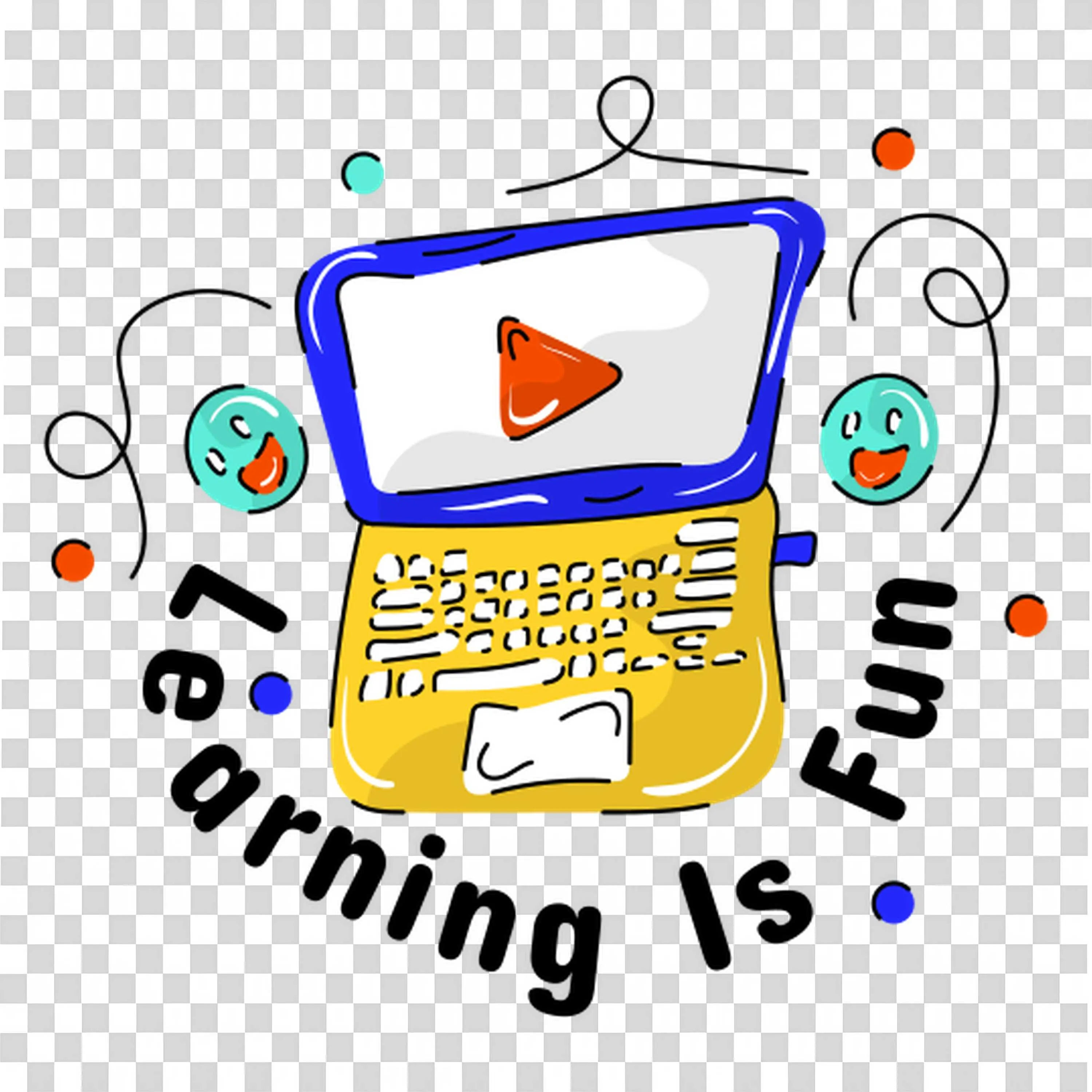 Laptop with Play Button and Emoji with Learning Is Fun Text