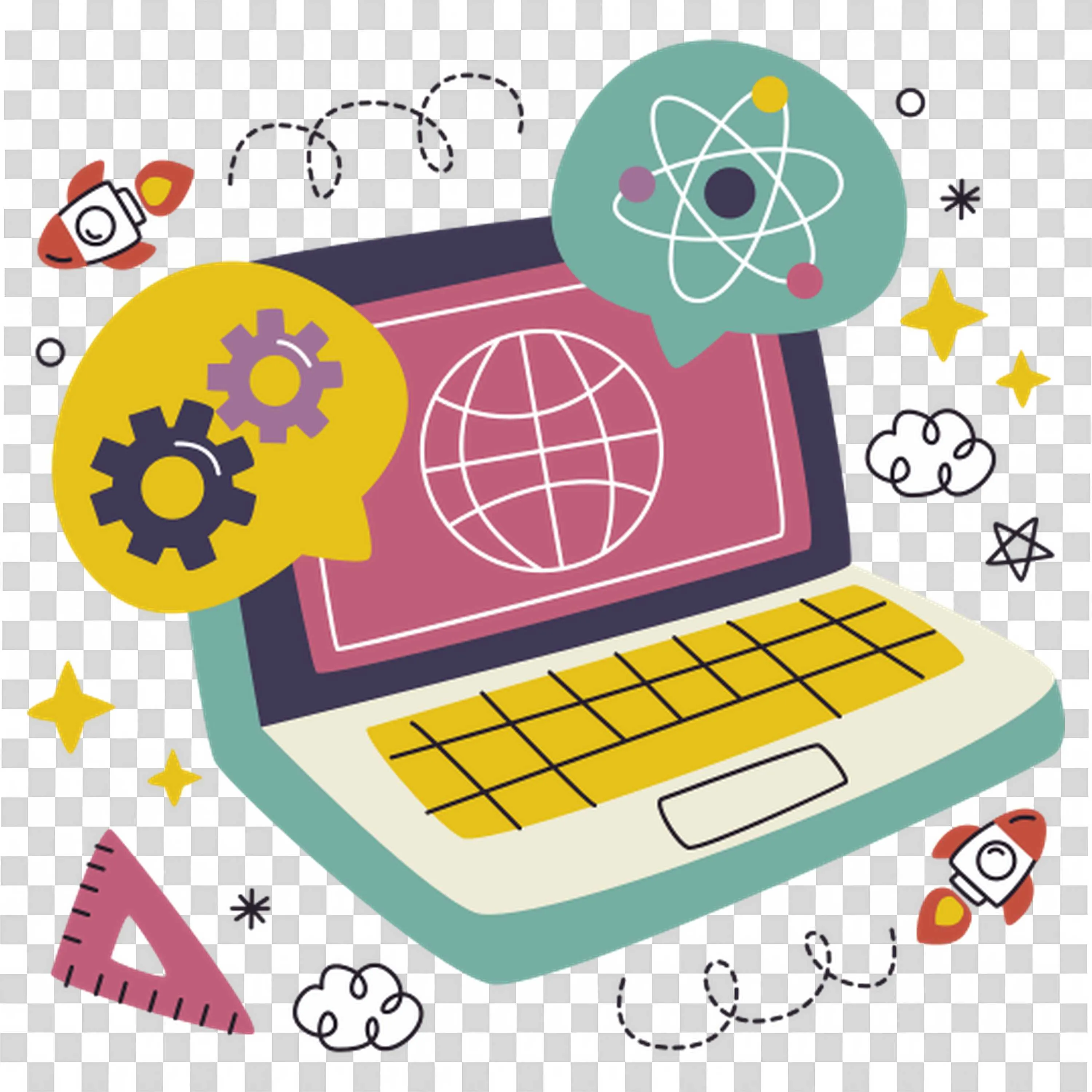Laptop with Science and Technology Icons Floating Above