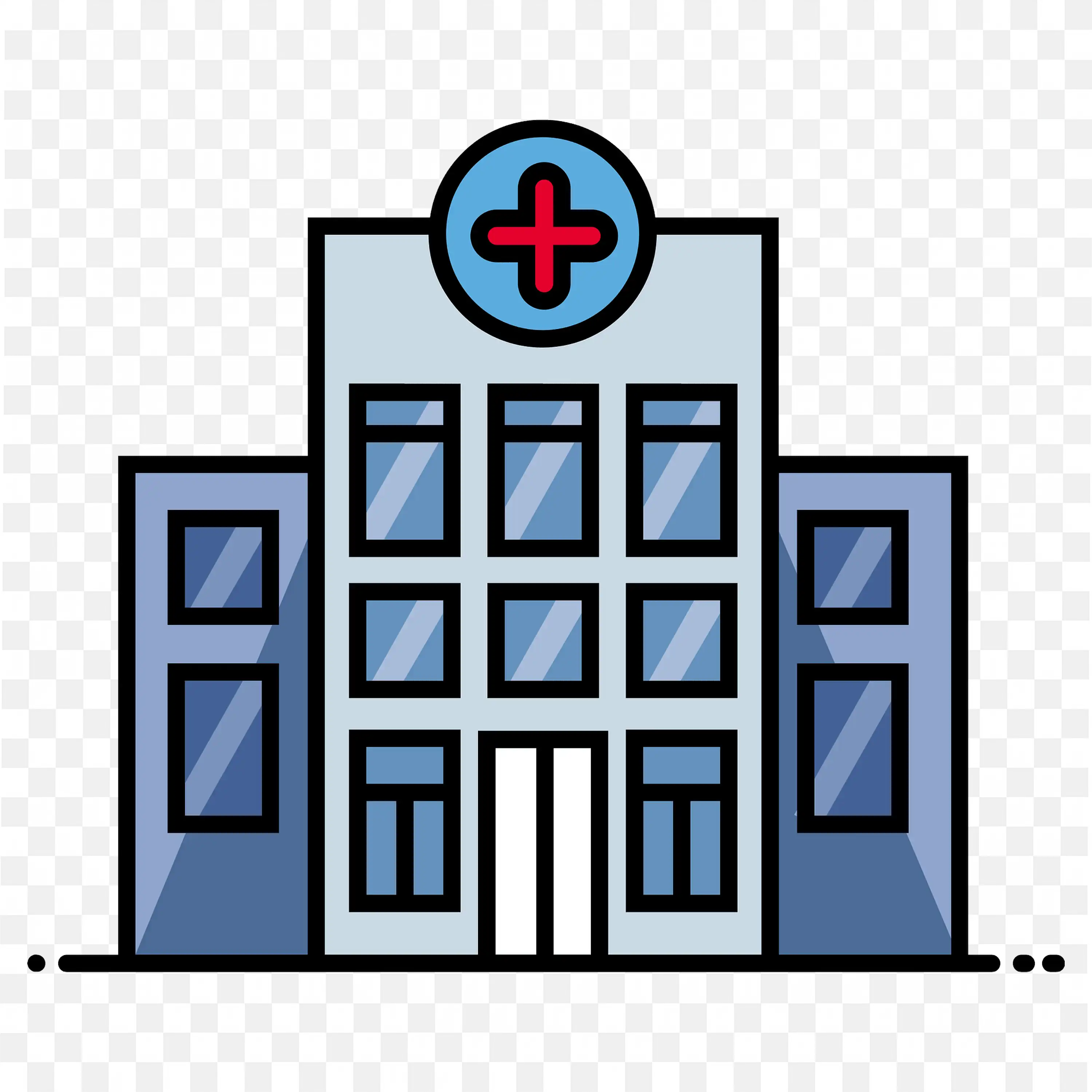Large Hospital Building with Cross Icon on Top PNG