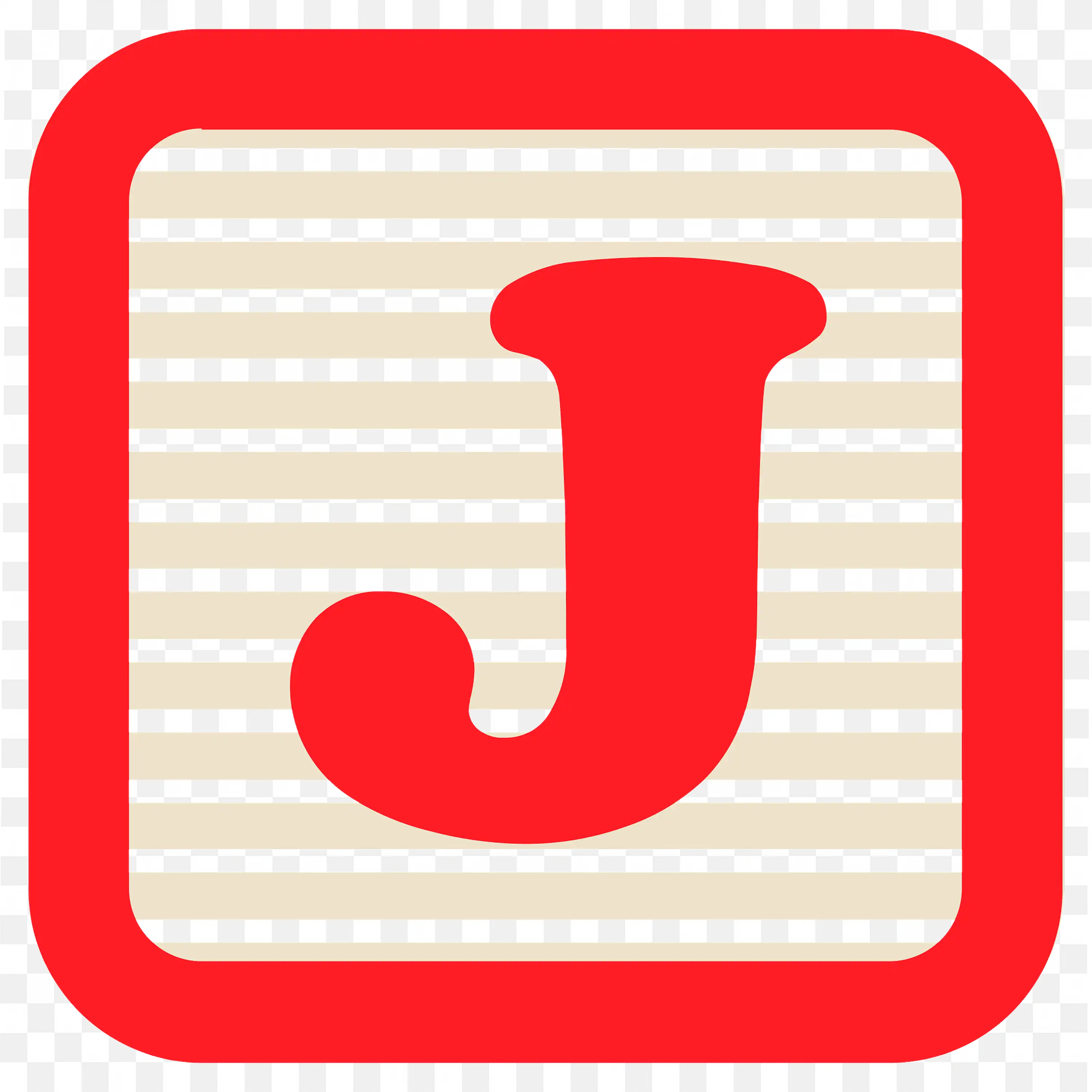 Letter J in Red Colour Frame with Black Linear Strips PNG