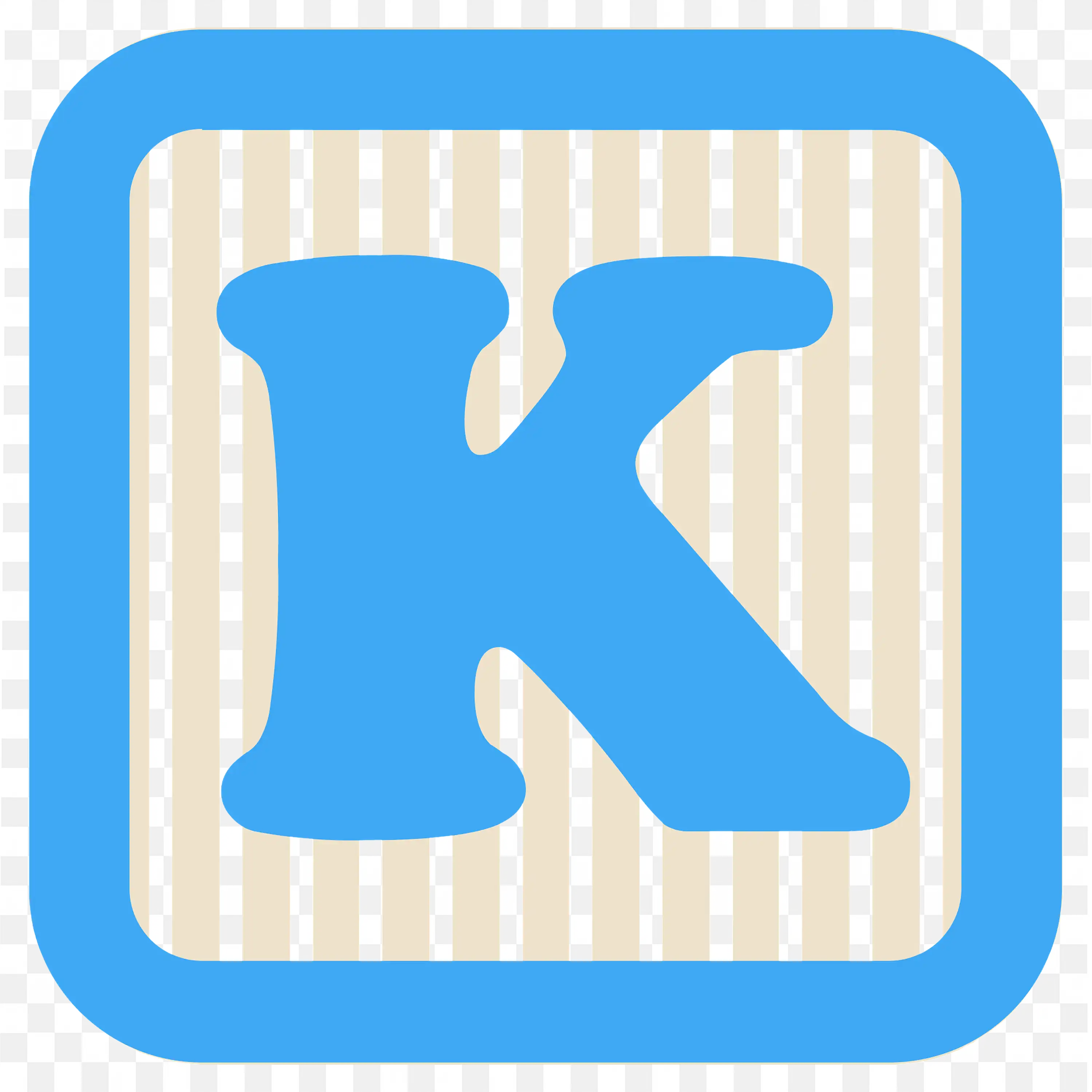 Letter K in Blue Colour Block with Striped Pattern PNG