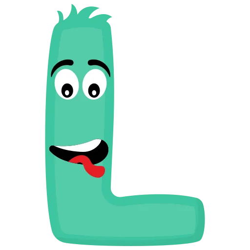 Letter L in green with playful face for alphabet learning