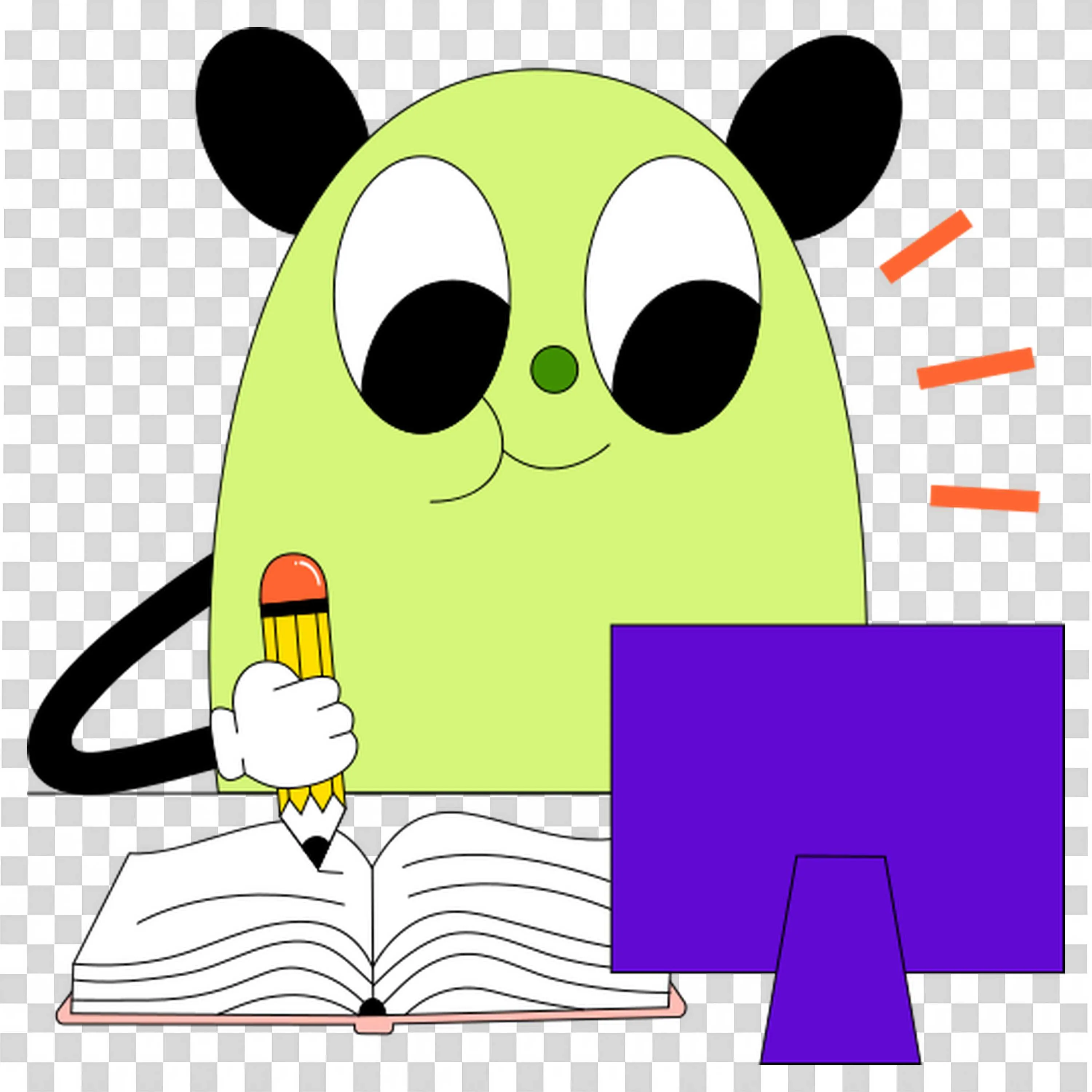 Light Green Blob Character Engaged in E Learning PNG Image