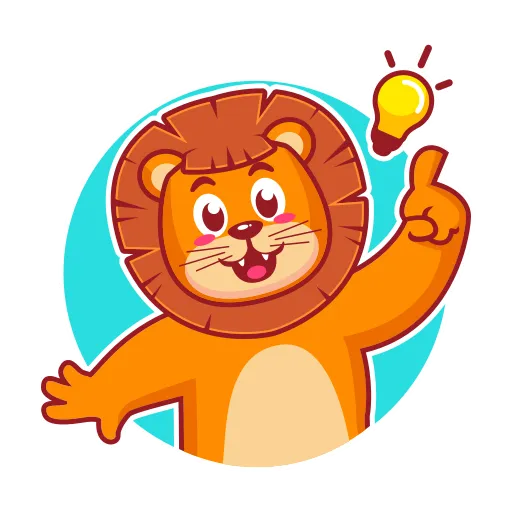 Lion character holding lightbulb representing bright ideas
