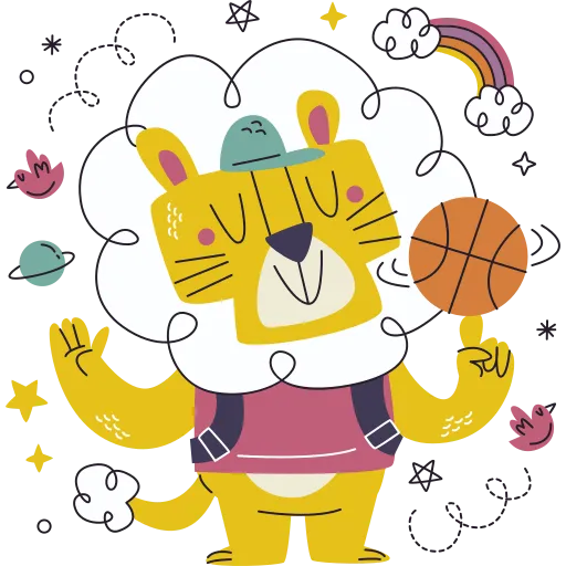 Lion Playing Basketball in Jersey for School Sports Program