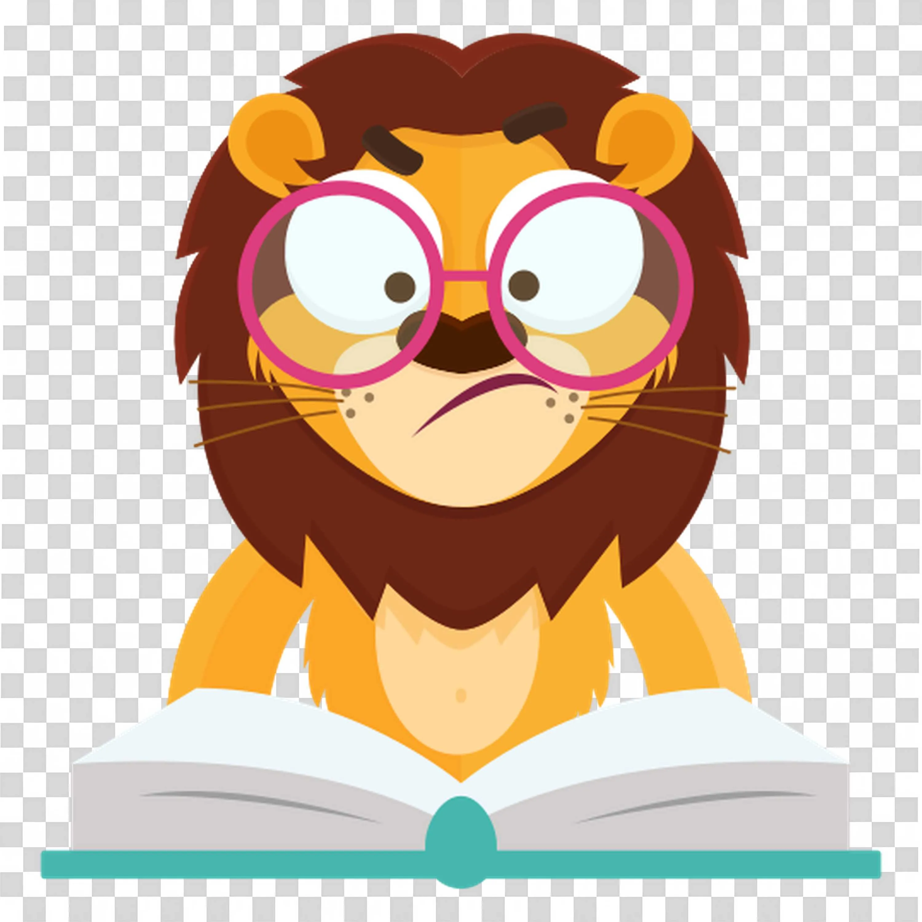Lion Wearing Glasses Reading a Book and Looking Serious