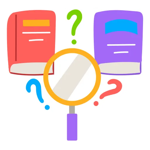 Magnifying glass over books representing research and study