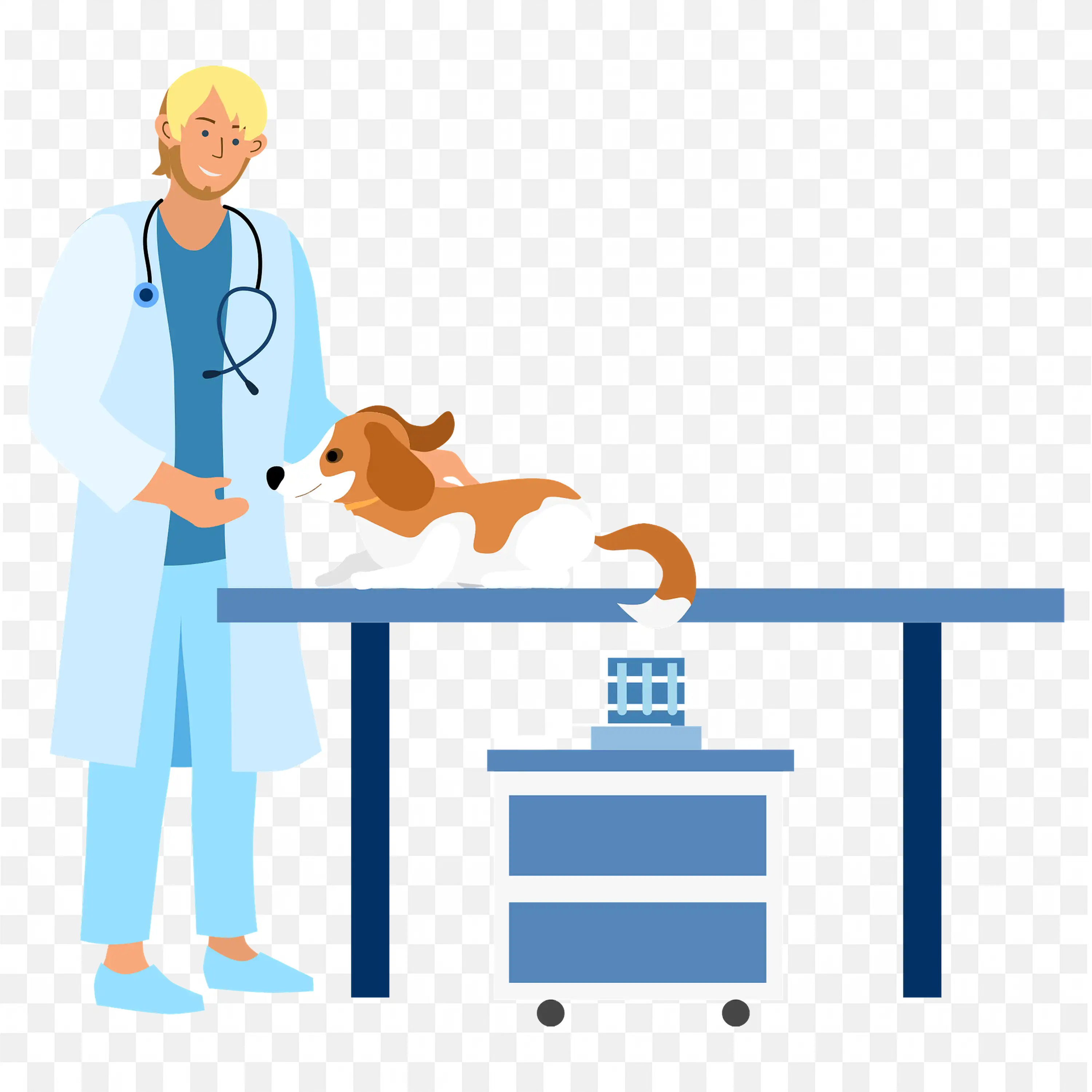 Male Veterinarian Caring a Dog in a Clinic Table PNG Free