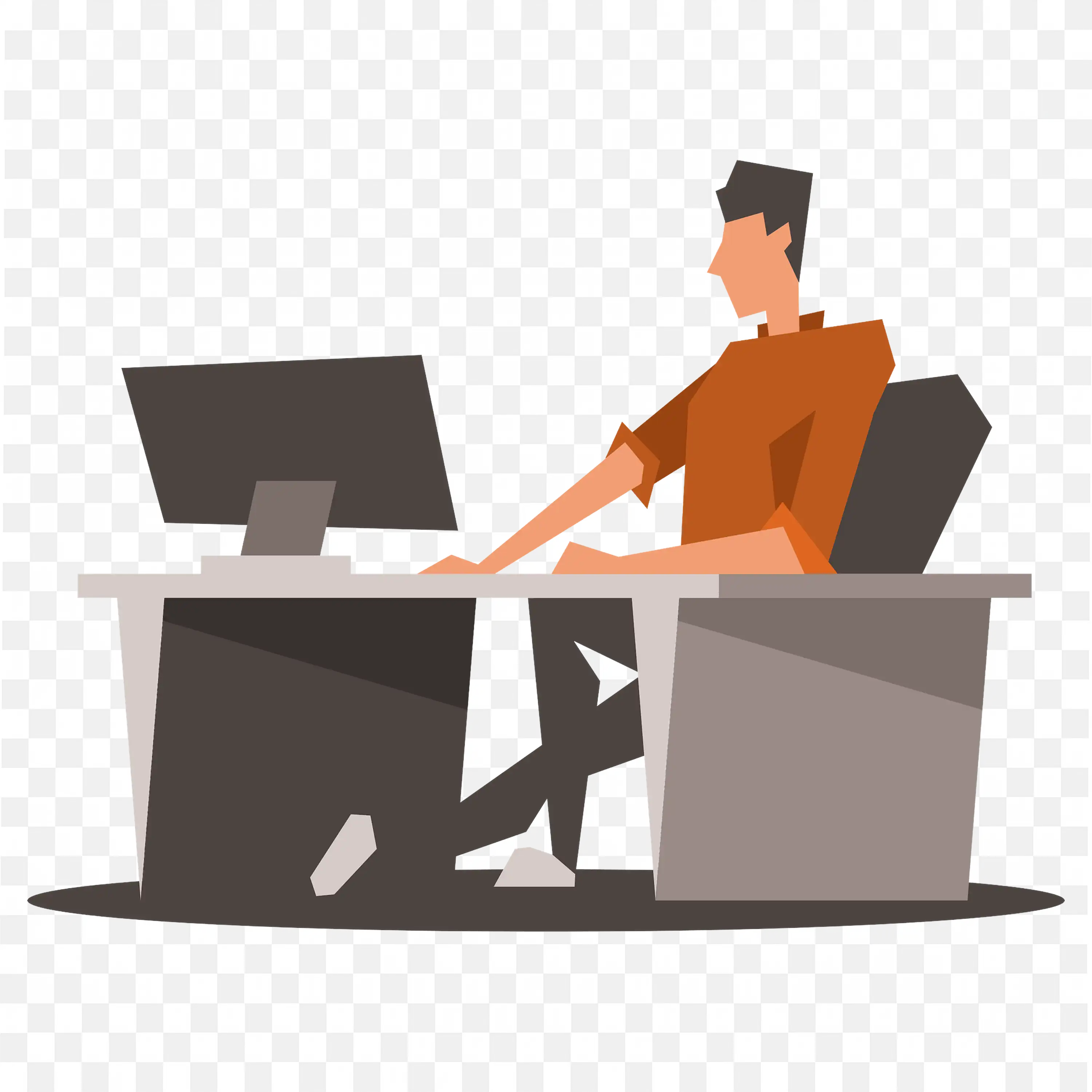 Man in Brown Shirt Relaxing with Computer with Feet Up