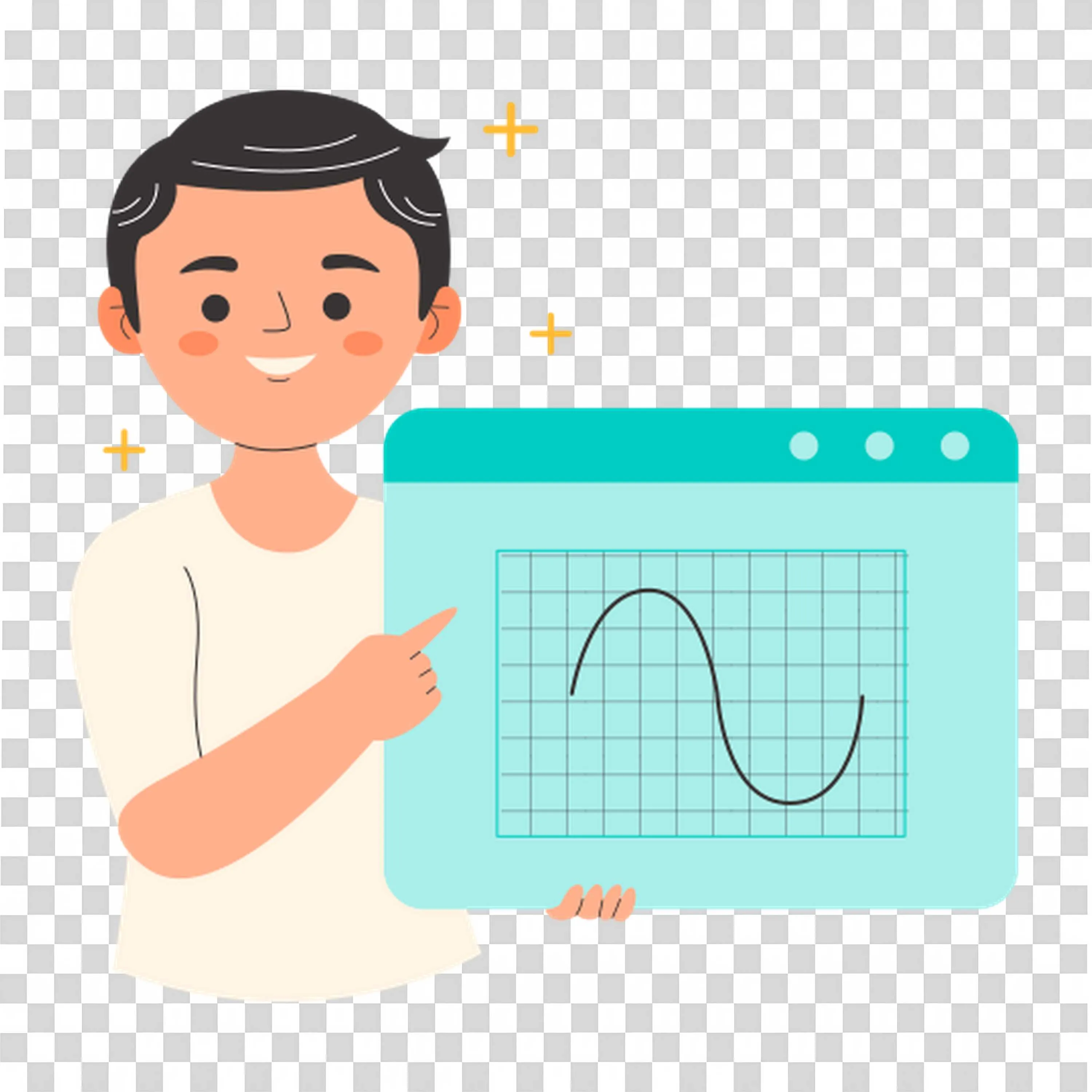 Man Holding Browser with Sine Wave Graph Free PNG Image