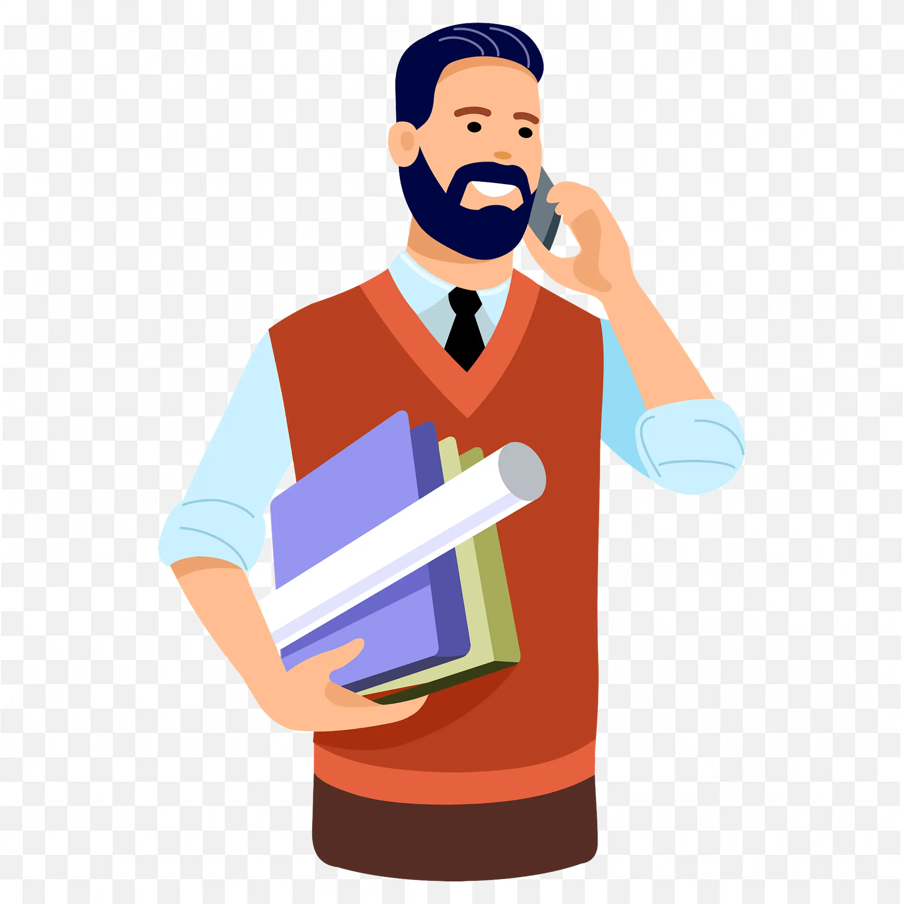Man Holding Files and Talking on Phone HD PNG for Free