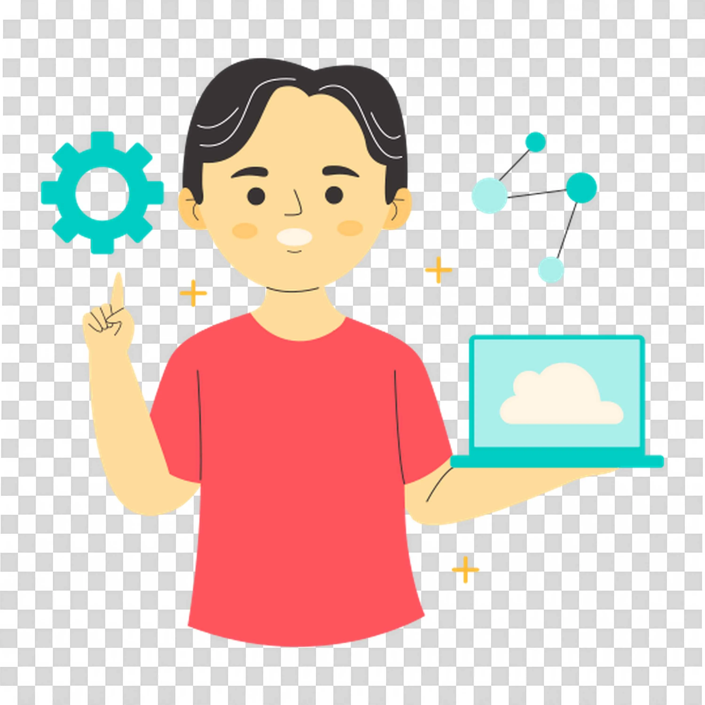 Man Holding Laptop with Technology Icons Free PNG Image