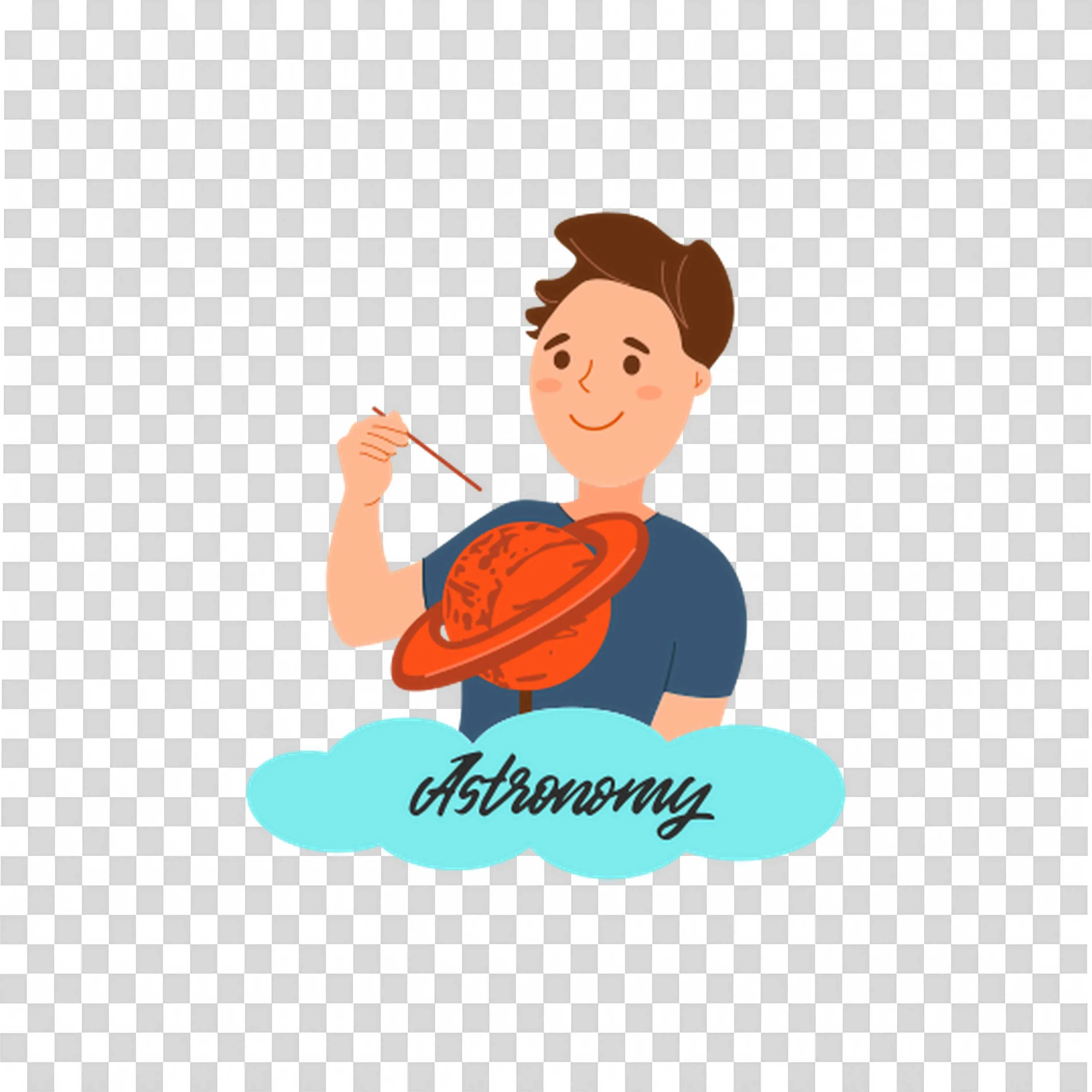 Man Is Showing the Saturn Planet with a Astronomy Text Below