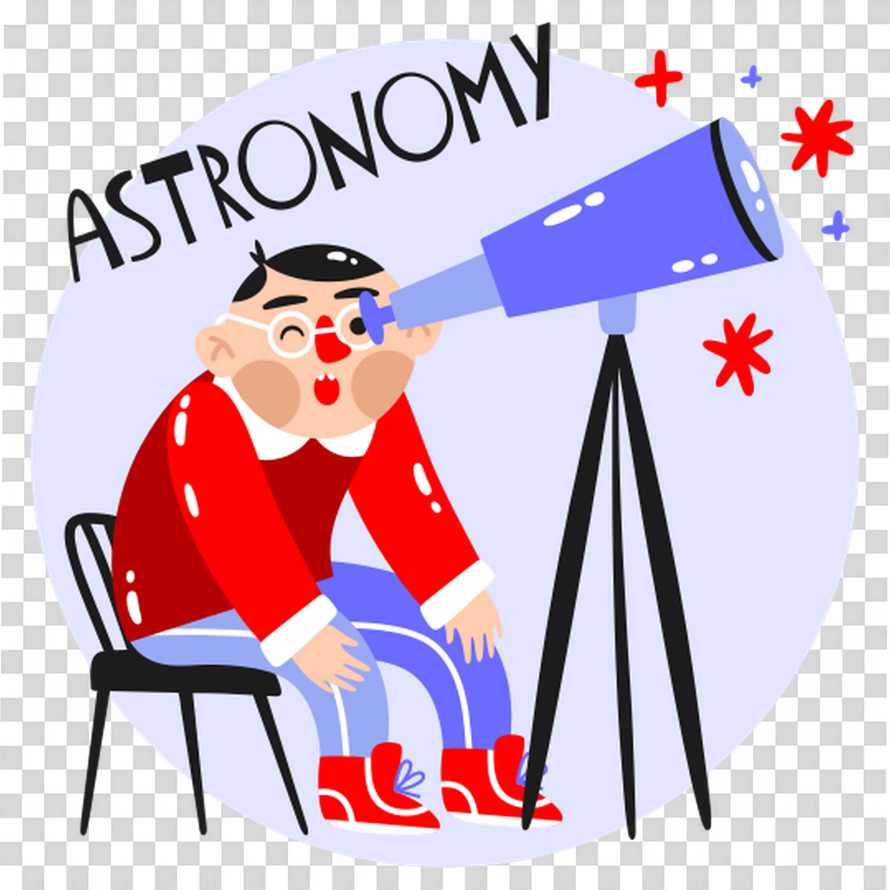 Man Looking Through a Telescope with Astronomy Label Above