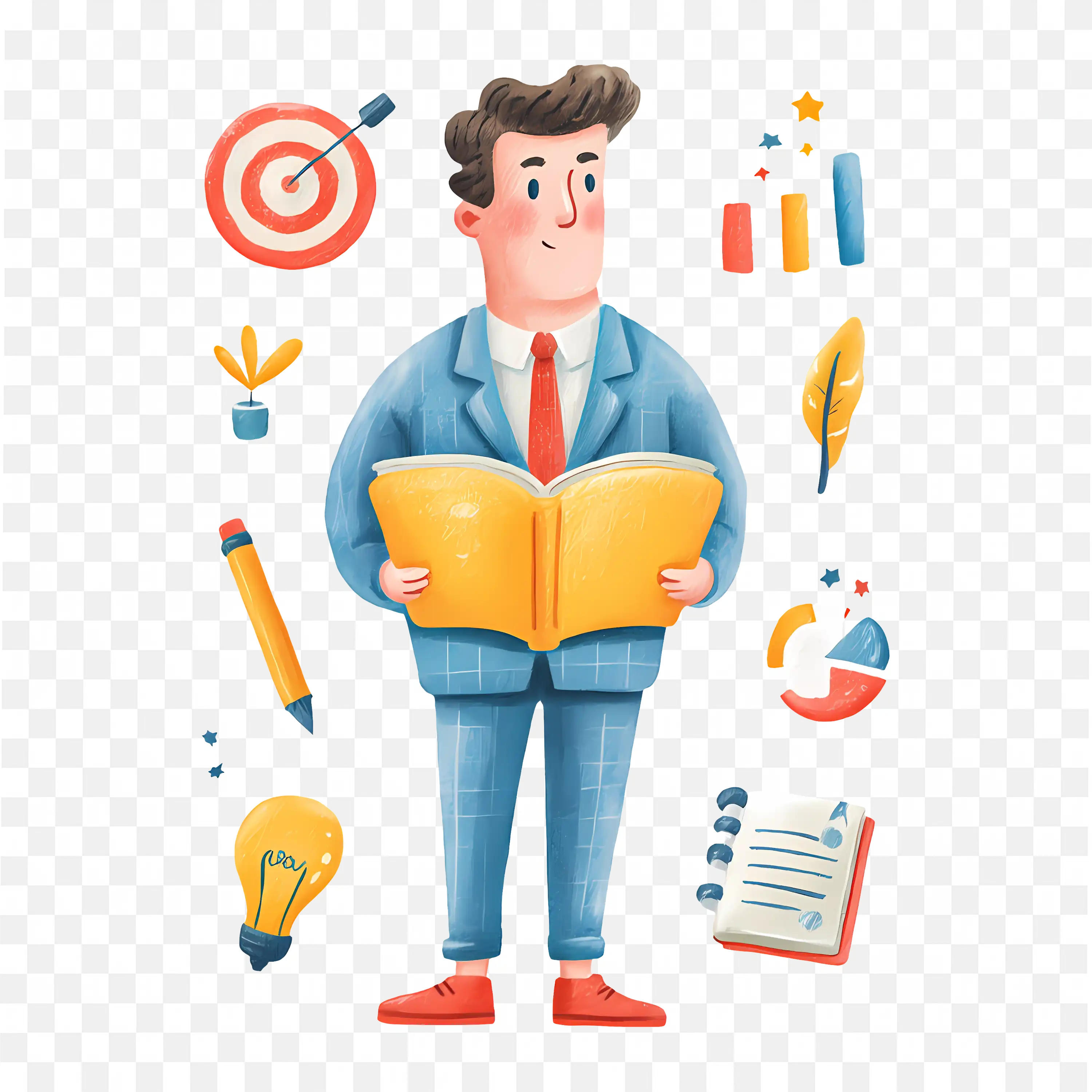 Man Who is Reading the Book and Gathers More Ideas Free PNG