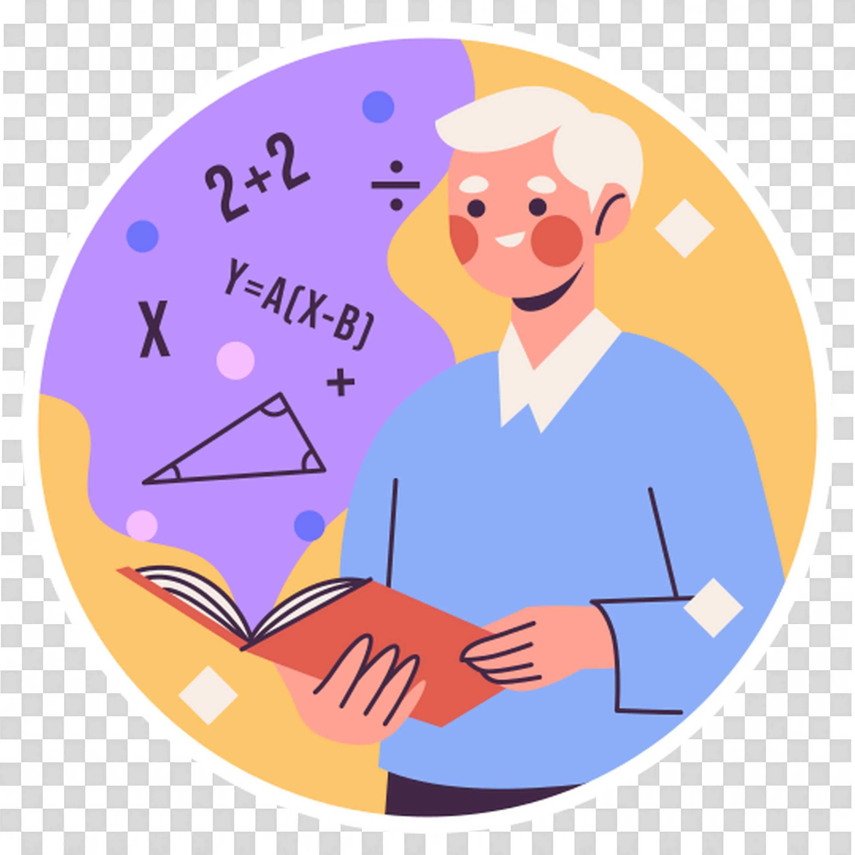 Math Teacher Holding Book with Math Formulas in Background