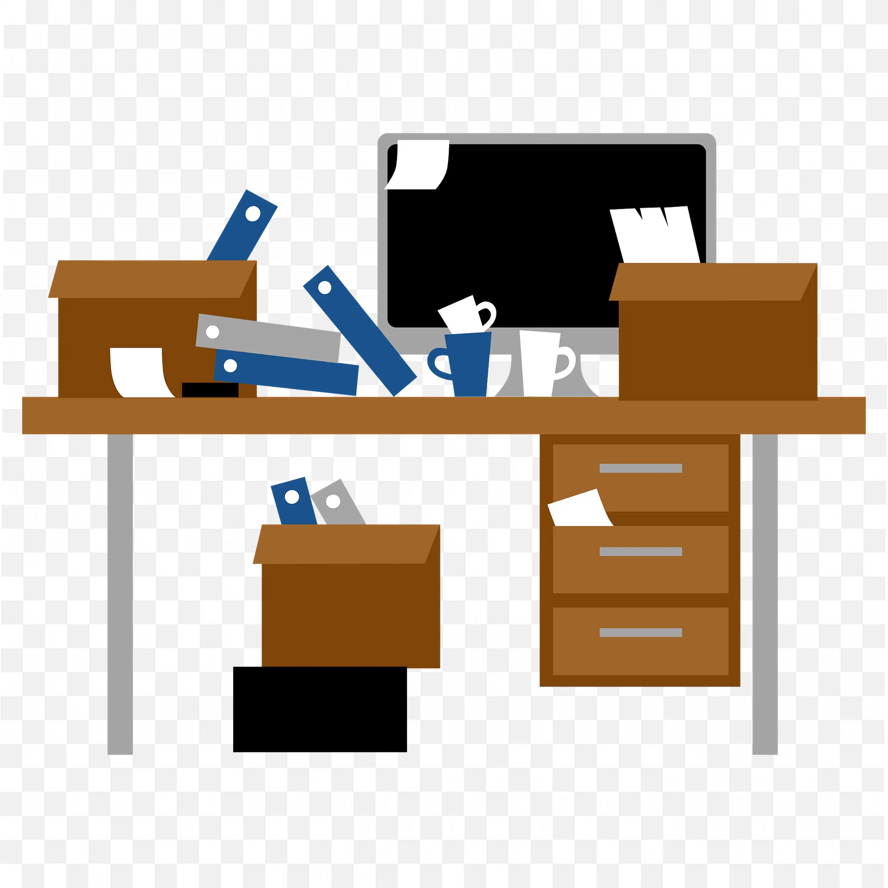 Messy Office Desk with Boxes and Files PNG Image for Free