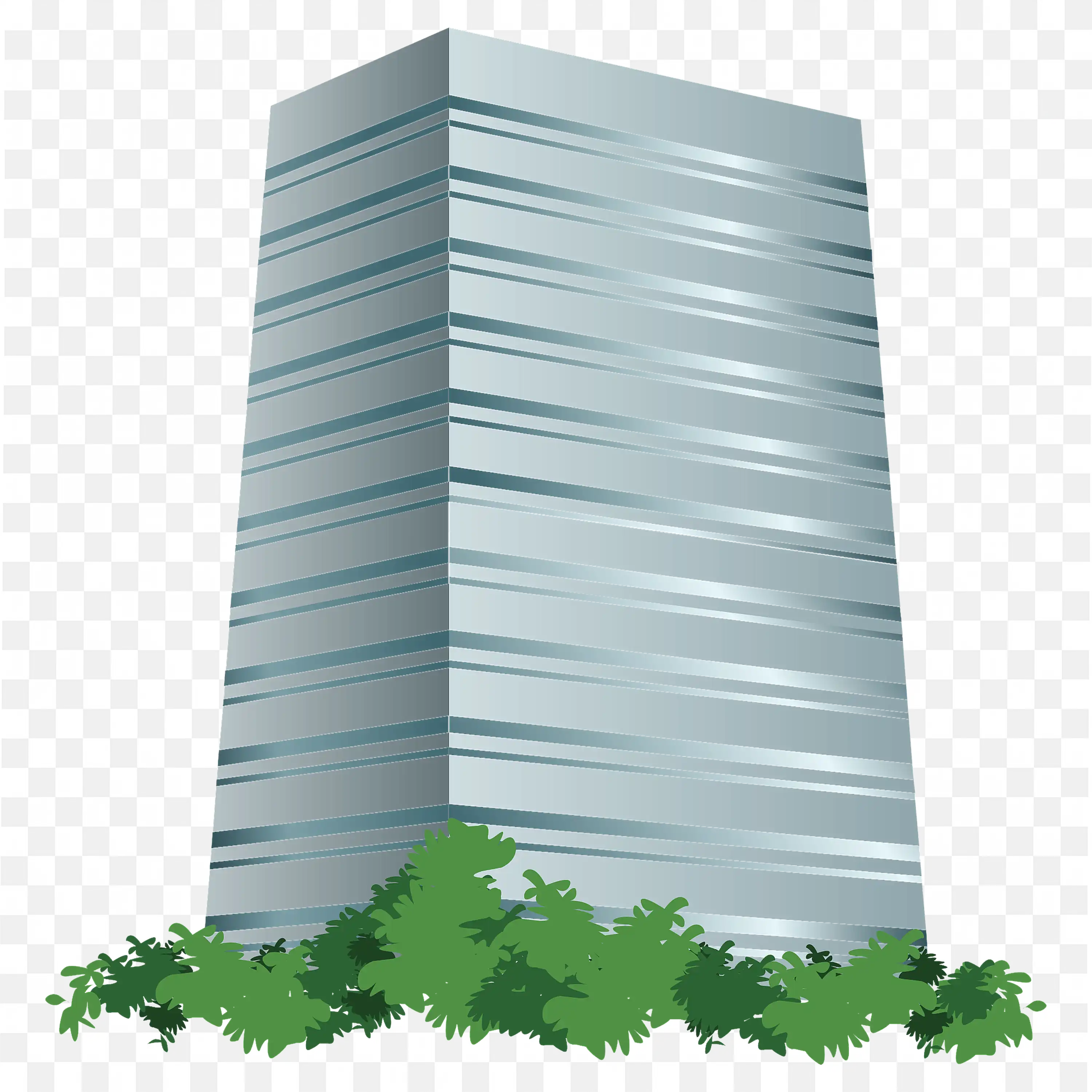 Modern Glass Tall Tower Surrounded by Green Shrubs Free PNG