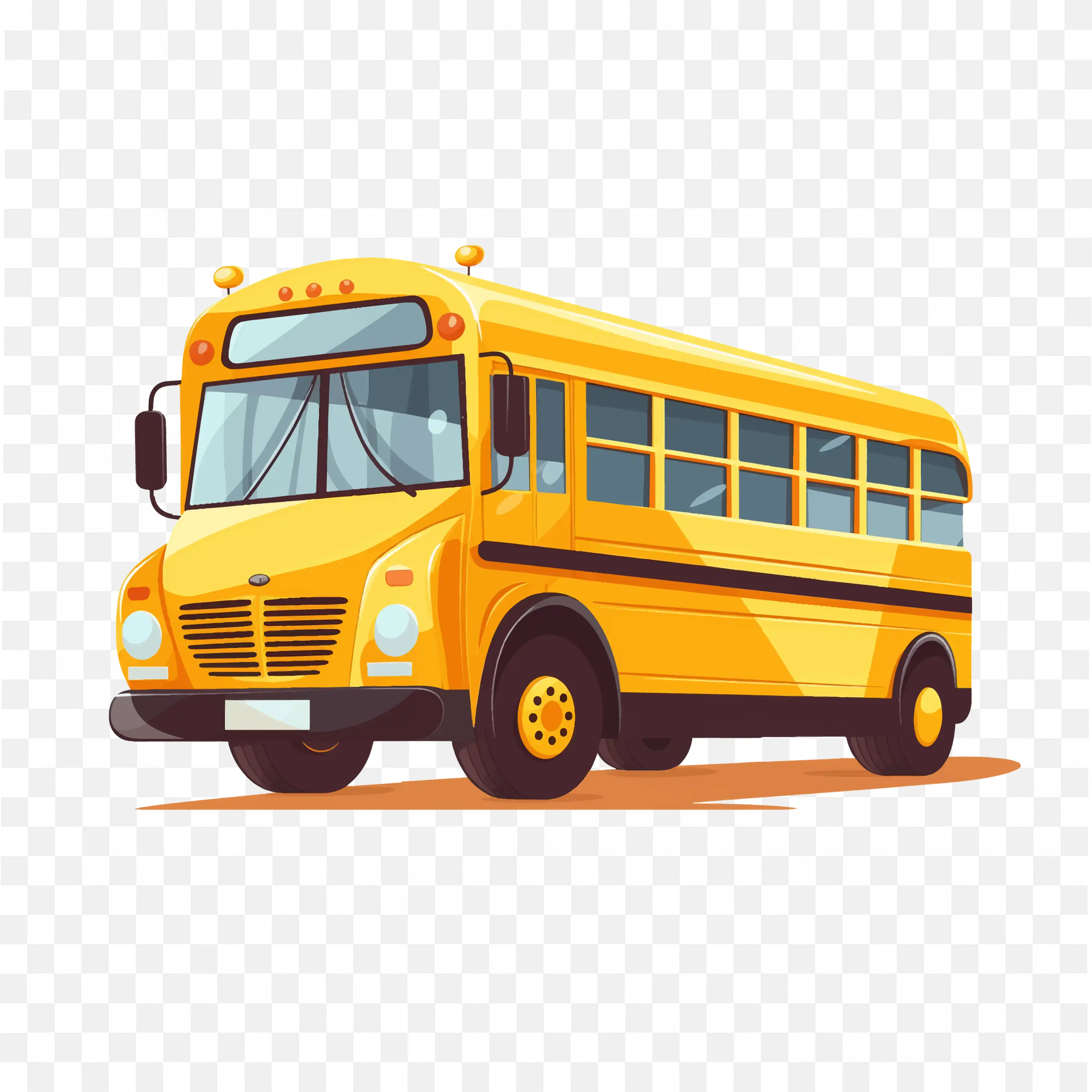 Modern School Bus PNG Image with Brown Shadow Base For Free