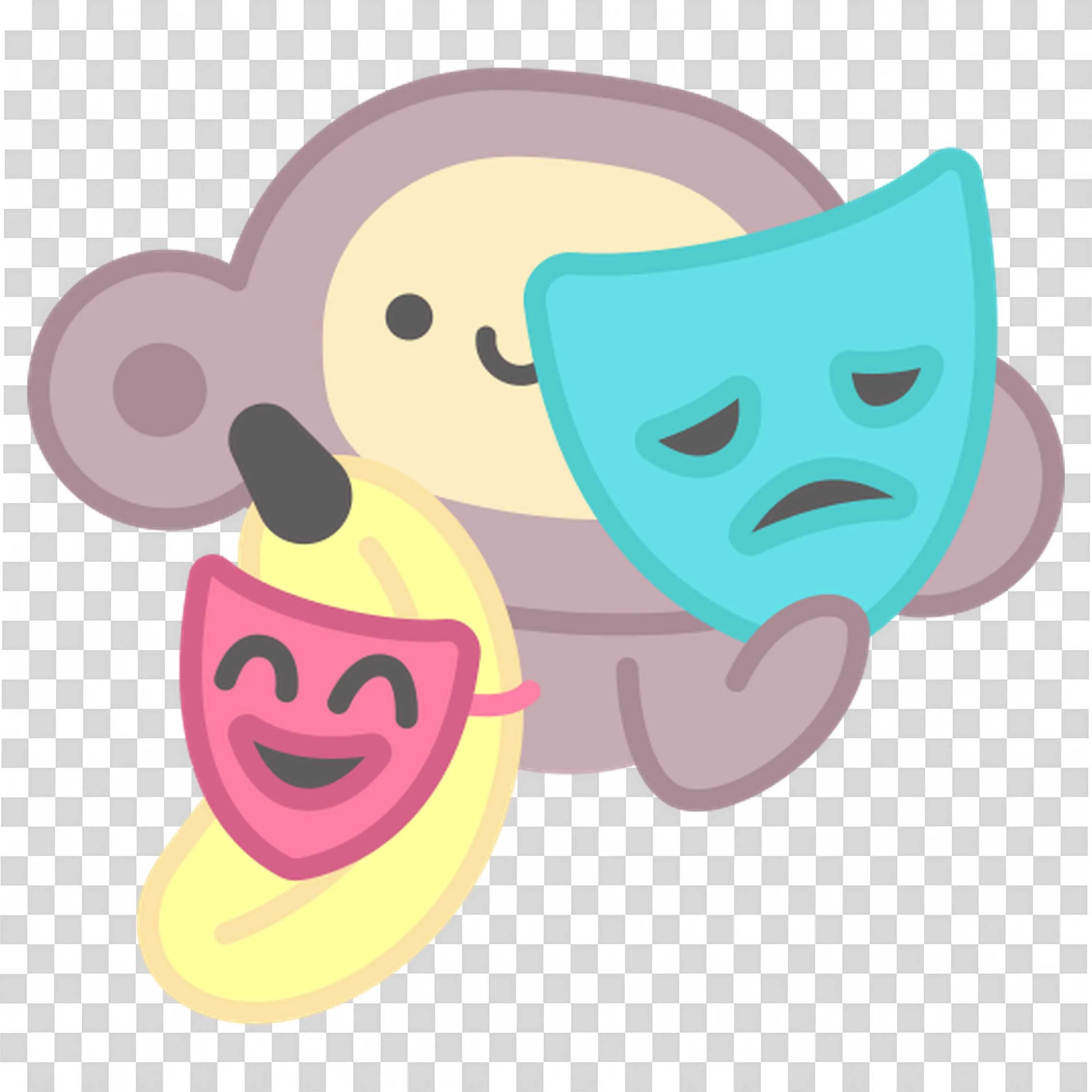 Monkey and Banana Holding Happy and Sad Masks for Drama Png