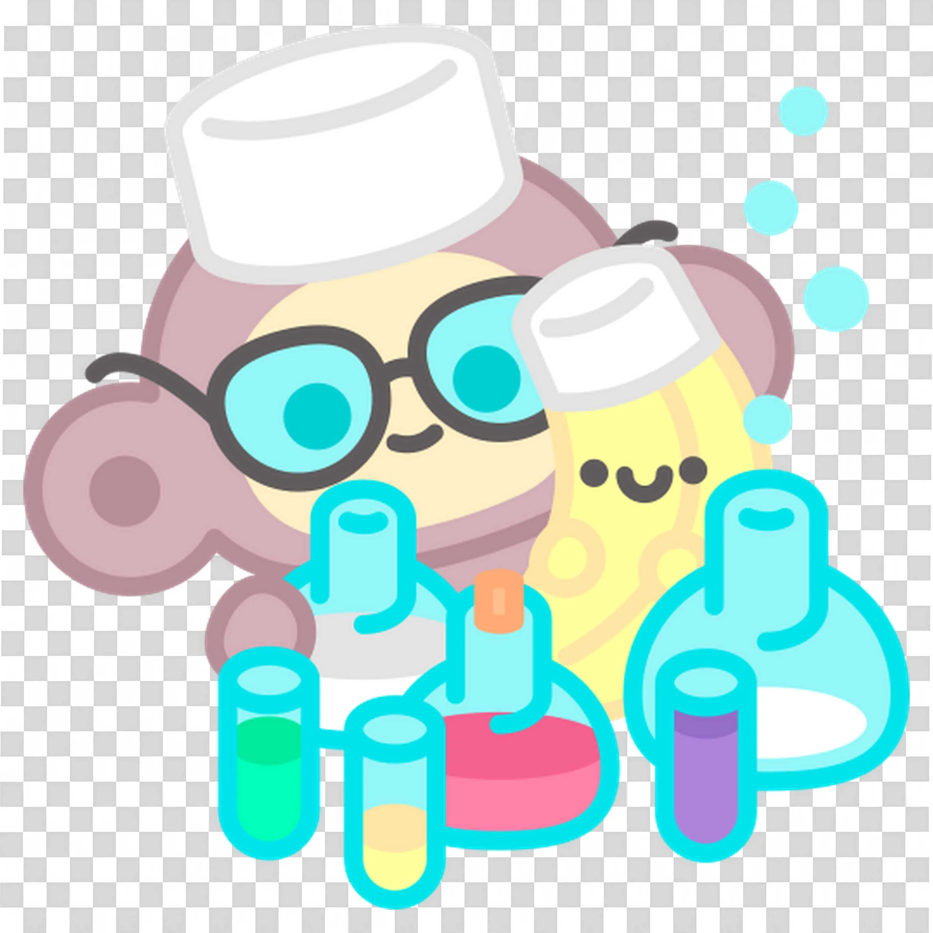 Monkey and Banana in Lab with Colourful Test Tubes PNG Image