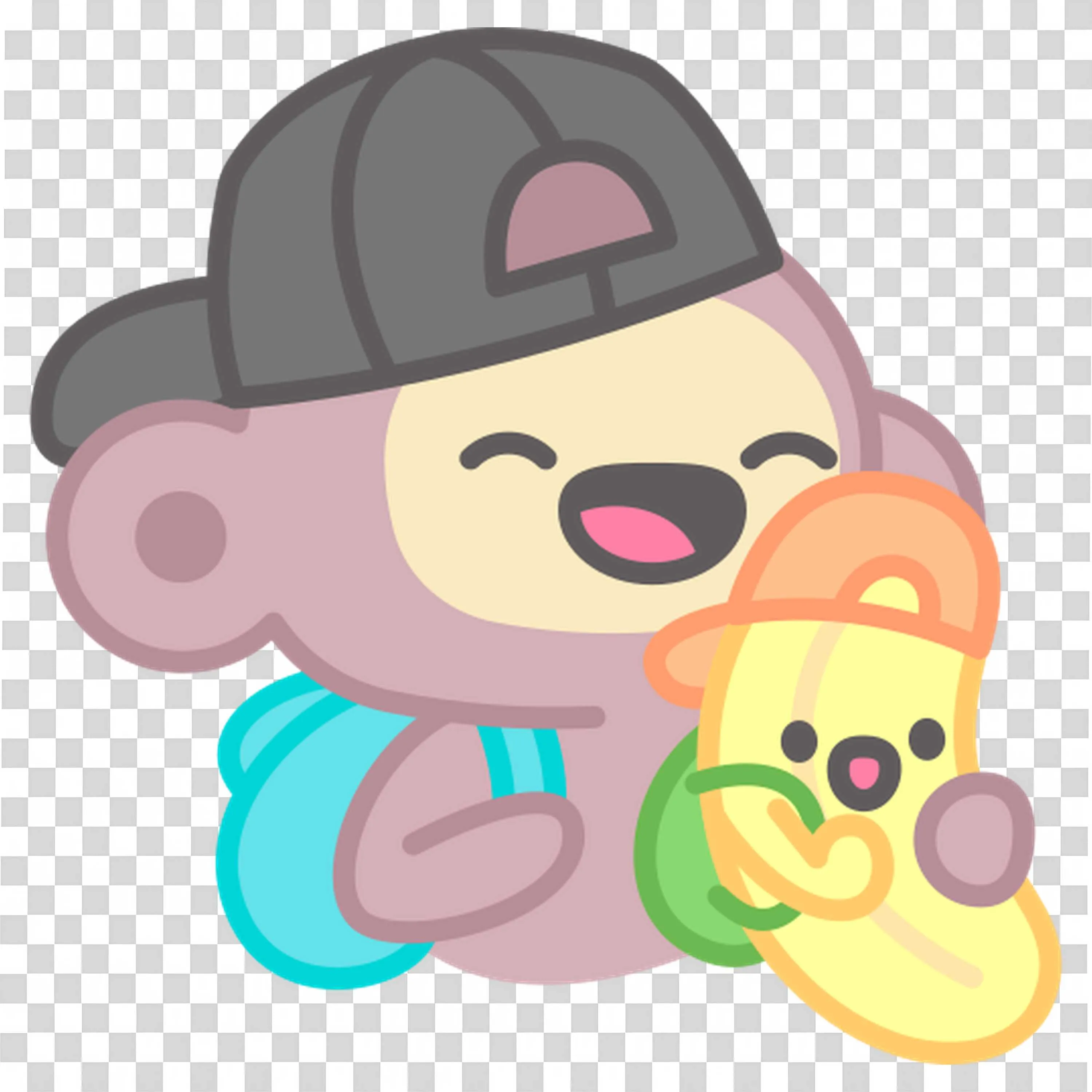 Monkey and Banana Wearing a Backpack and Cap PNG Image
